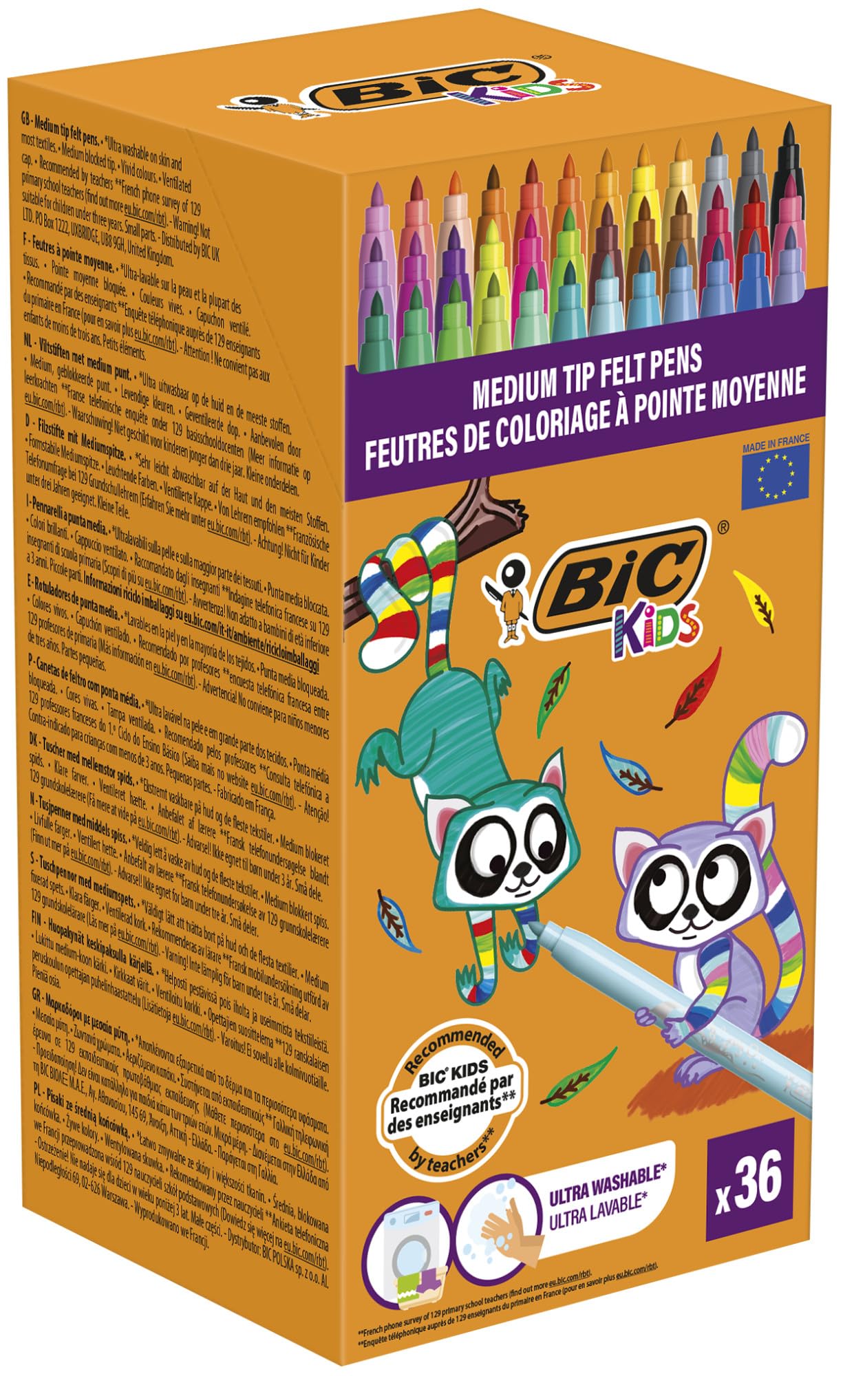 BIC Kids Kid Couleur Felt Tip Pens - Washable, Non-Toxic, Pack of 36 1