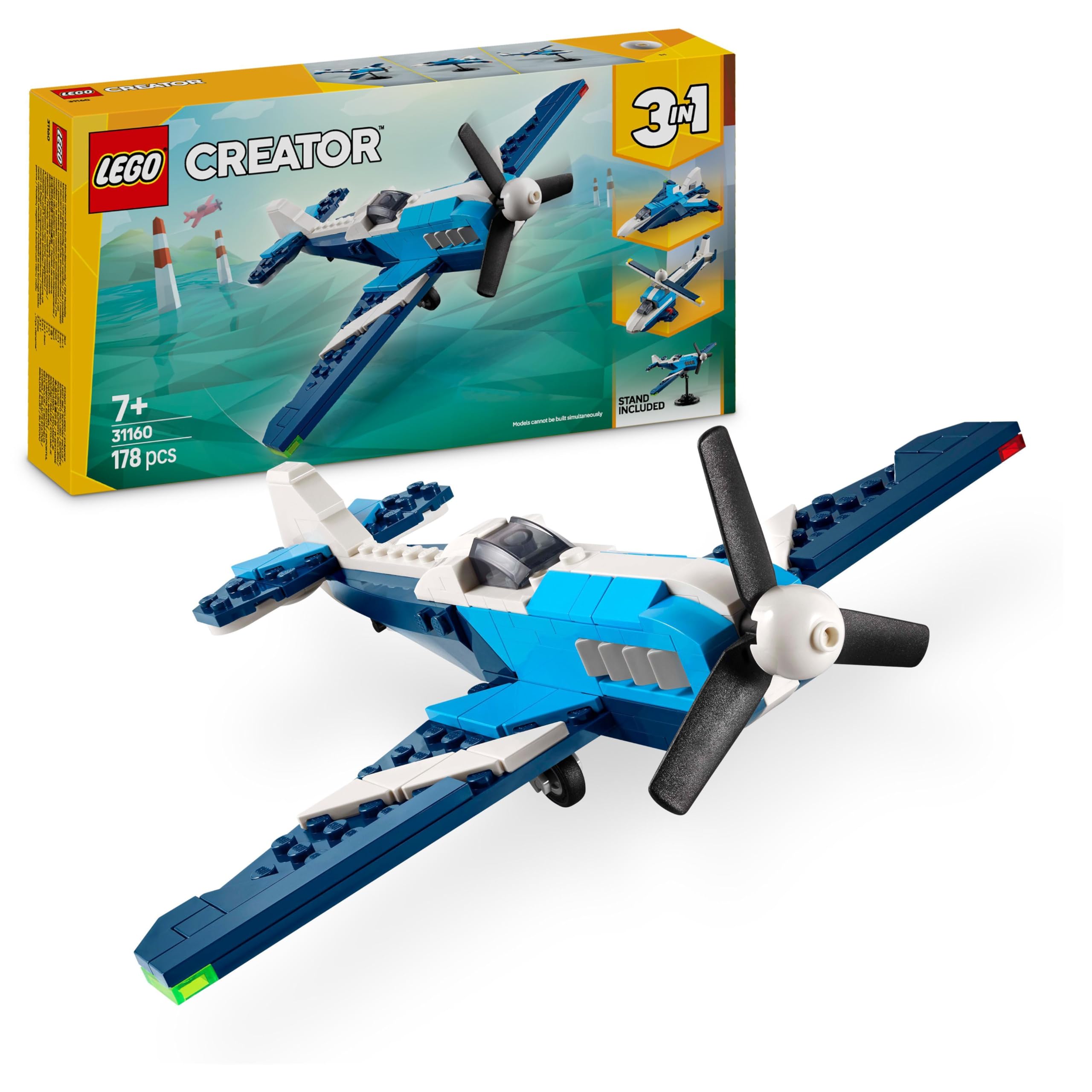 LEGO Creator 3-in-1-Flugzeug: Rennflugzeug-Spielzeug – Lässt sich in einen Jet oder Hubschrauber umbauen