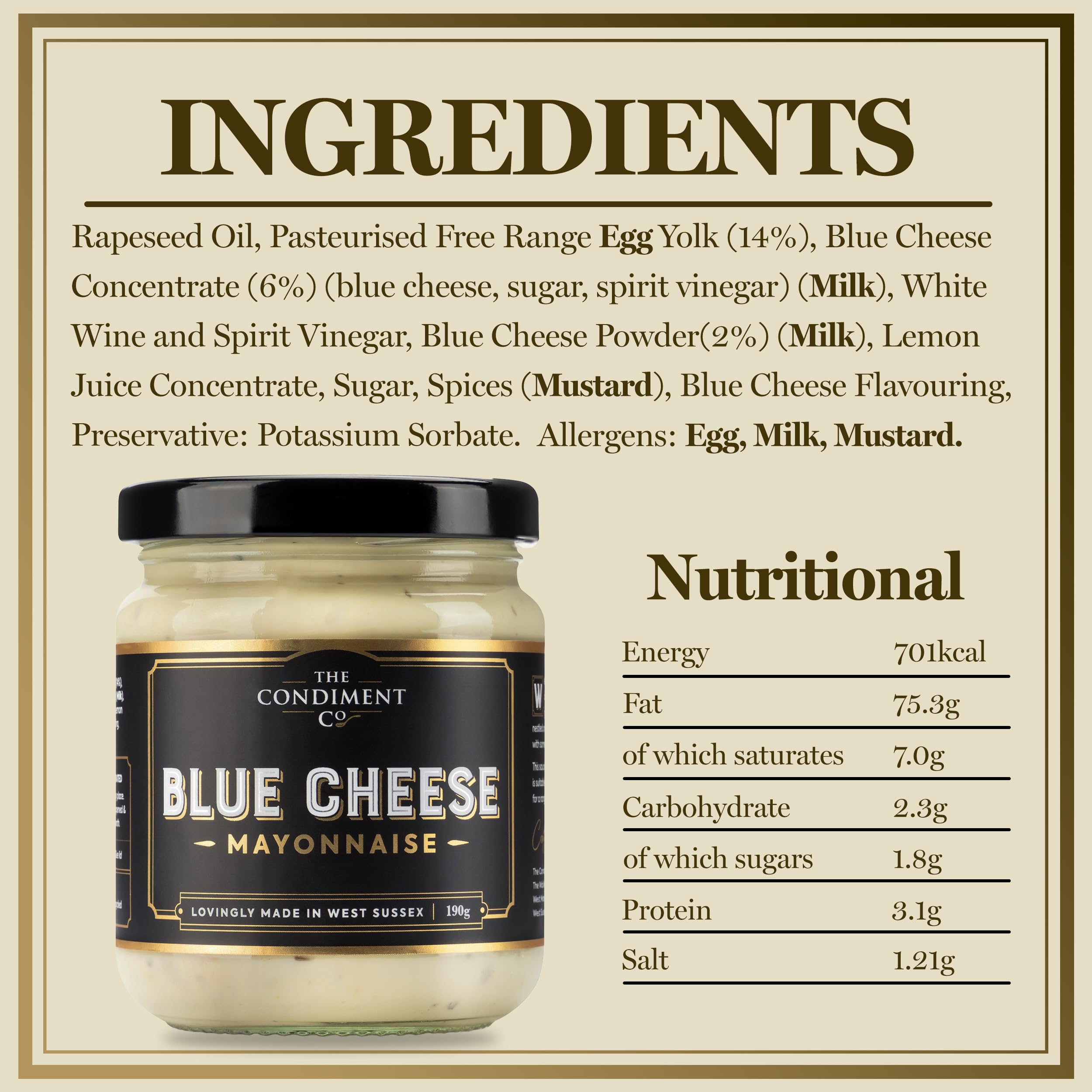 The Condiment Company Blue Cheese Mayonnaise 190g - Creamy Stilton & Cambozola Mayo 3