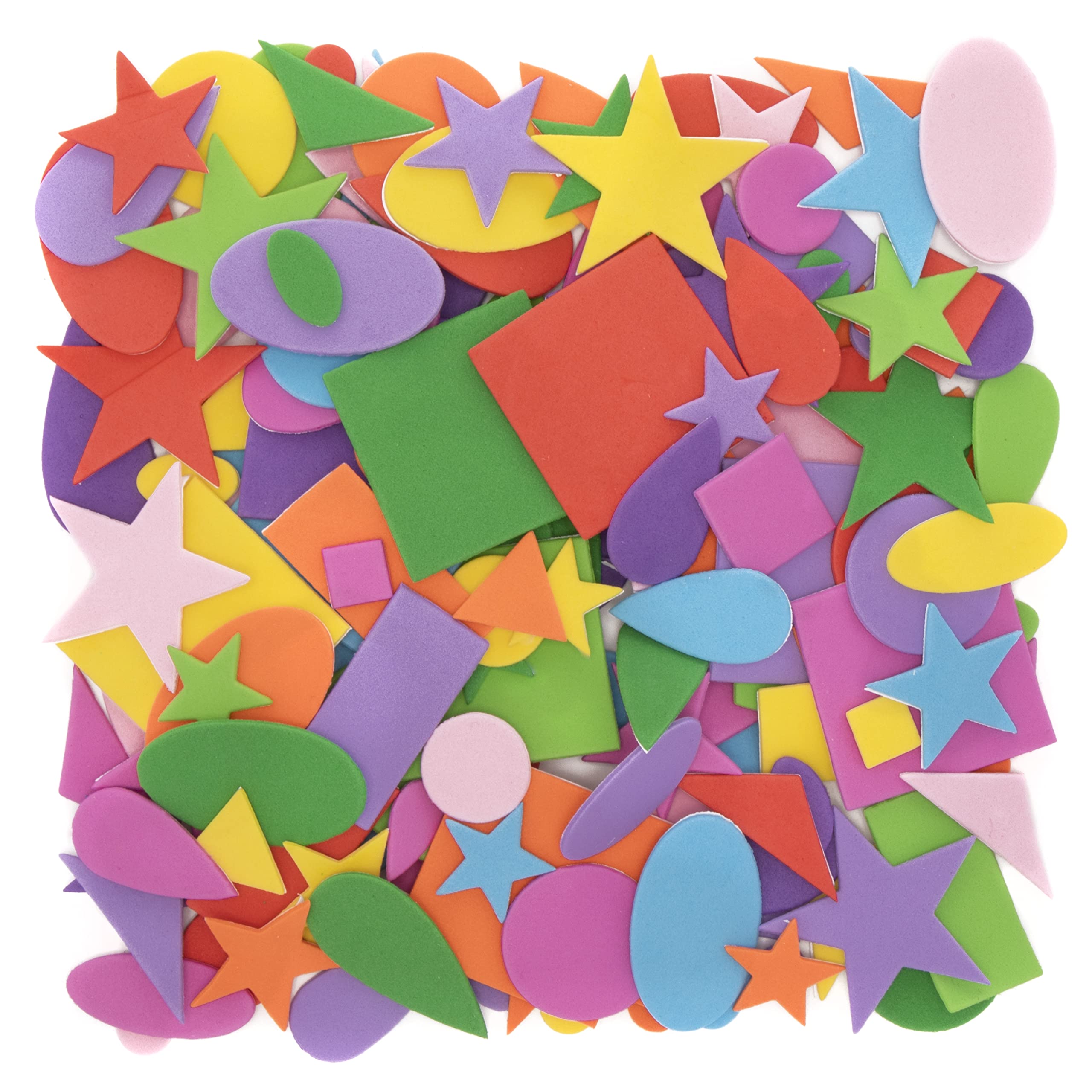 Baker Ross EK2352 Self-Adhesive Foam Shapes - 180 Pack, Assorted Colors & Shapes (1cm-5cm)