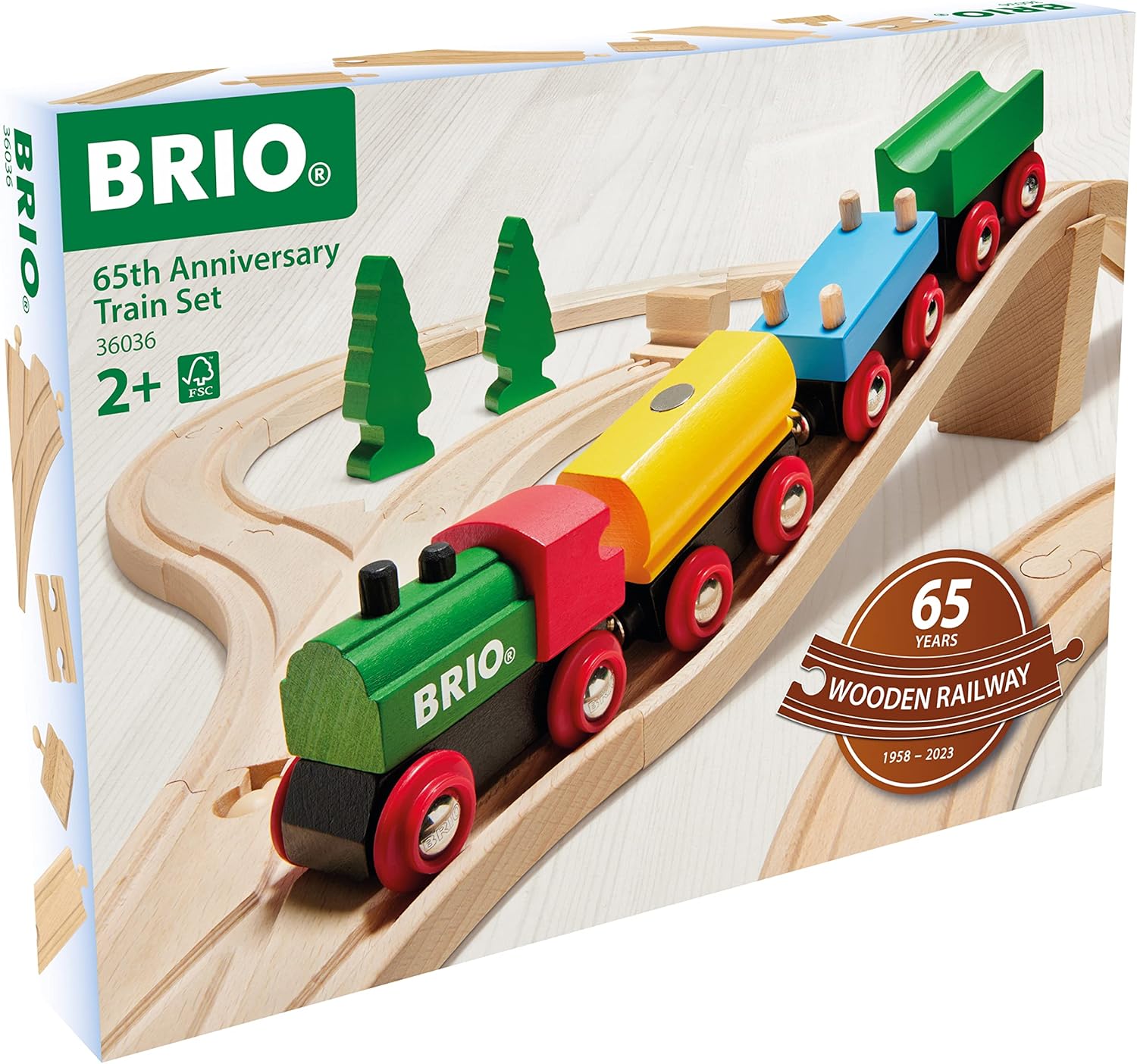 BRIO 65th Anniversary Wooden Railway Train Set - 32-Piece Classic Train Playset for Kids 3+ 8