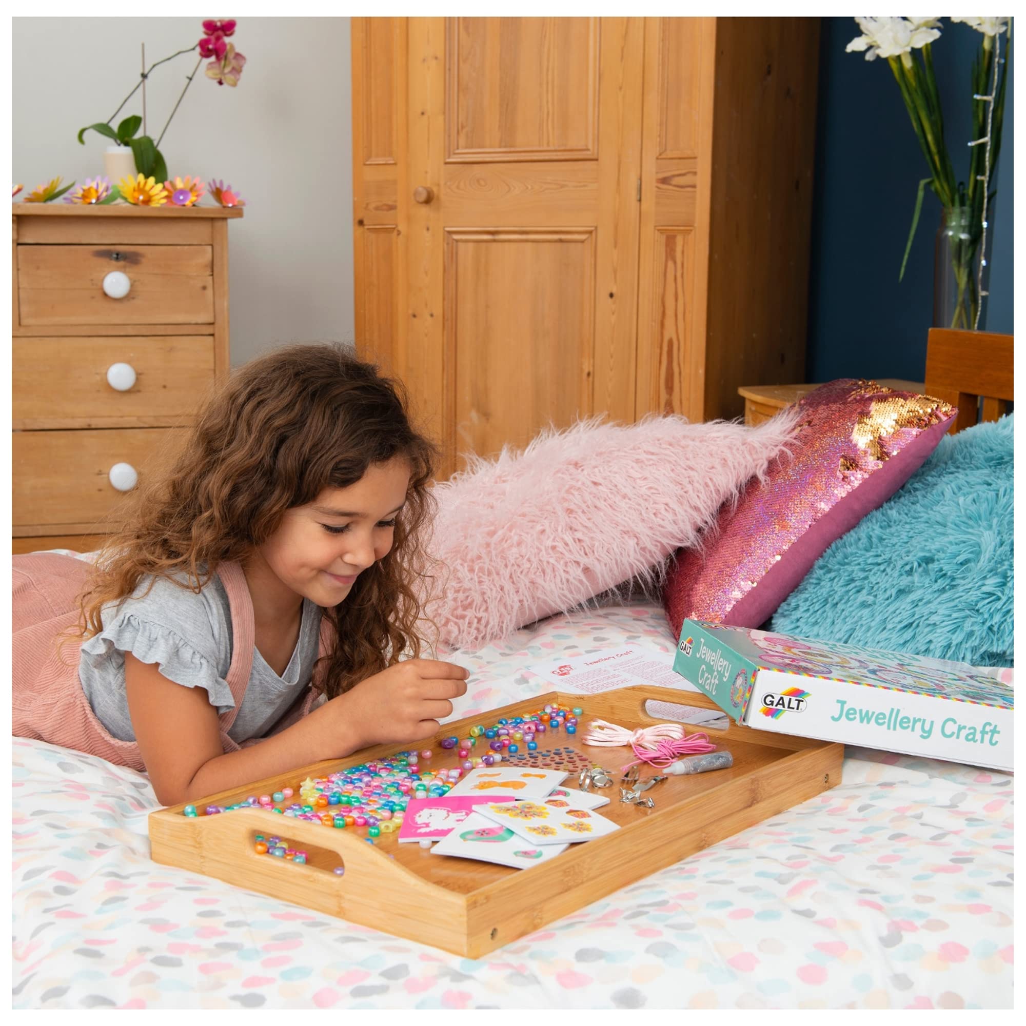 Galt Jewellery Craft Kit - Ages 5+ | 300 Pony Beads | Includes Glitter Glue & Foam Shapes 4