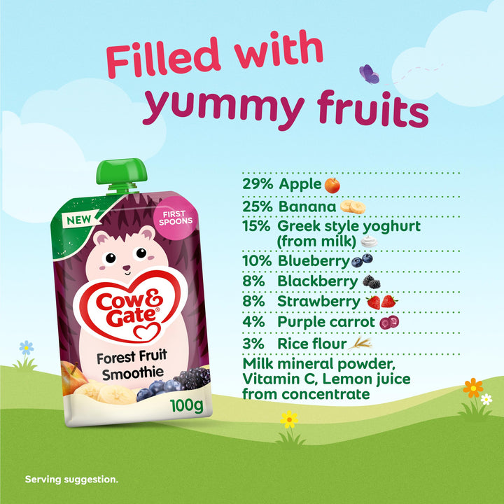 Cow & Gate Forest Fruit Baby Food Pouch, 4+ Months, 100g - Pack of Snacks with No Added Sugar