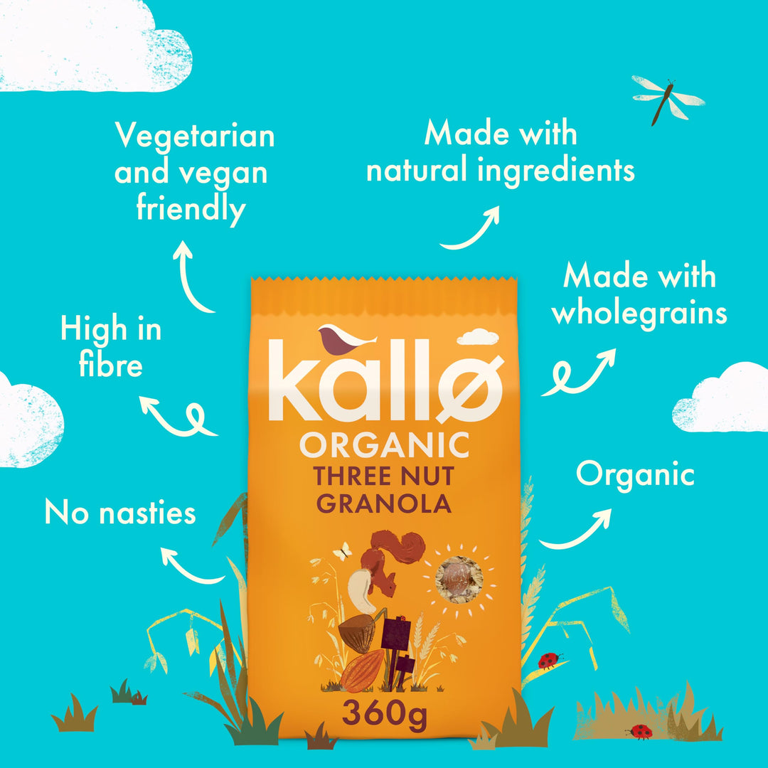 Kallo Organic Three Nut Crunch Granola, 360g – High-Fibre, Wholegrain Breakfast Cereal