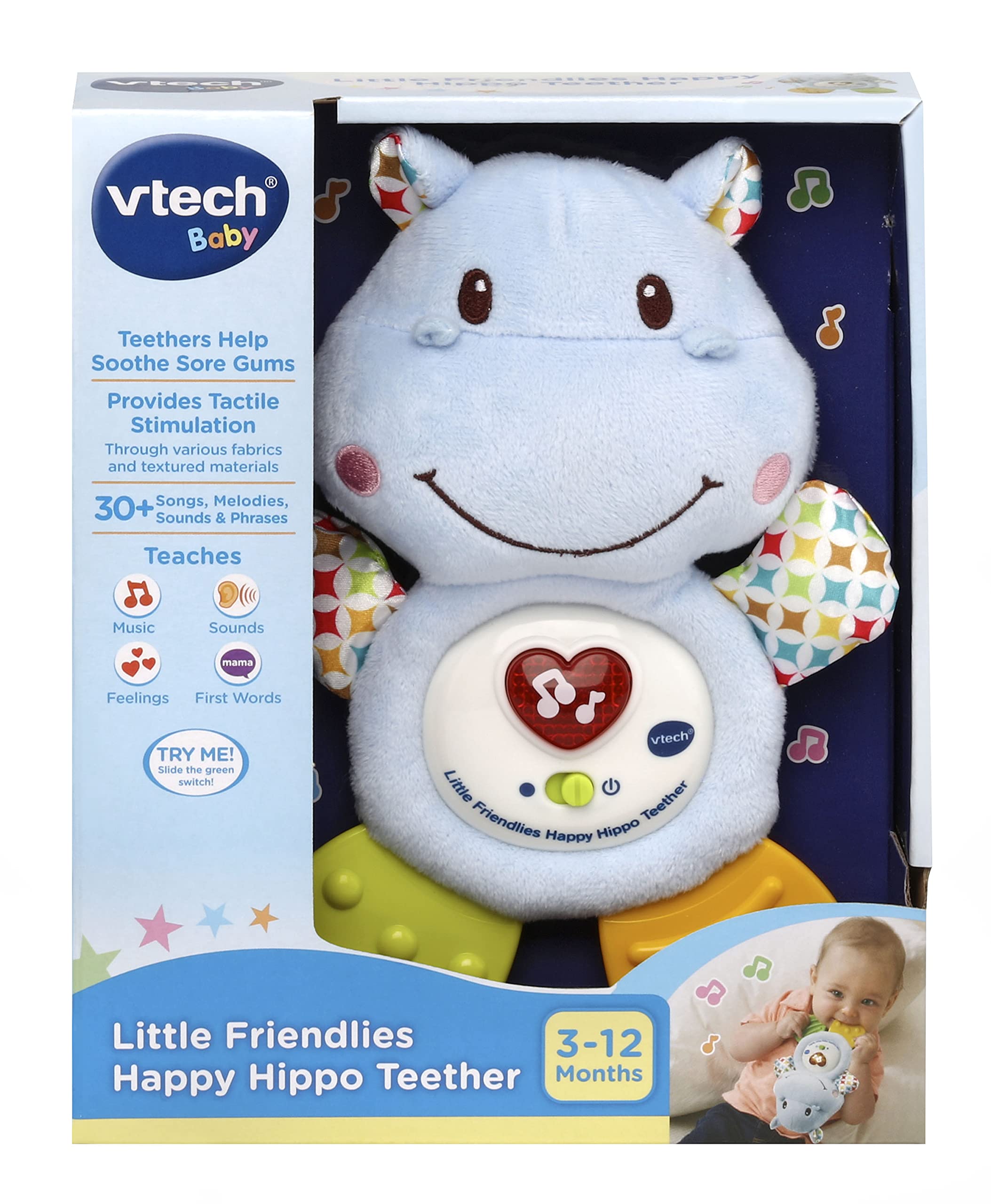 VTech Little Friendlies Hippo Teether - Soothes Gums | Musical & Light-Up | Ages 3 Months+