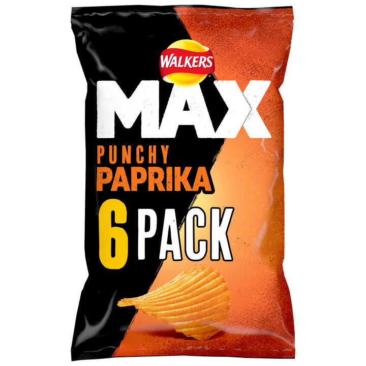 Walkers Max Punchy Paprika Flavour Crisps Multipack 6x27g