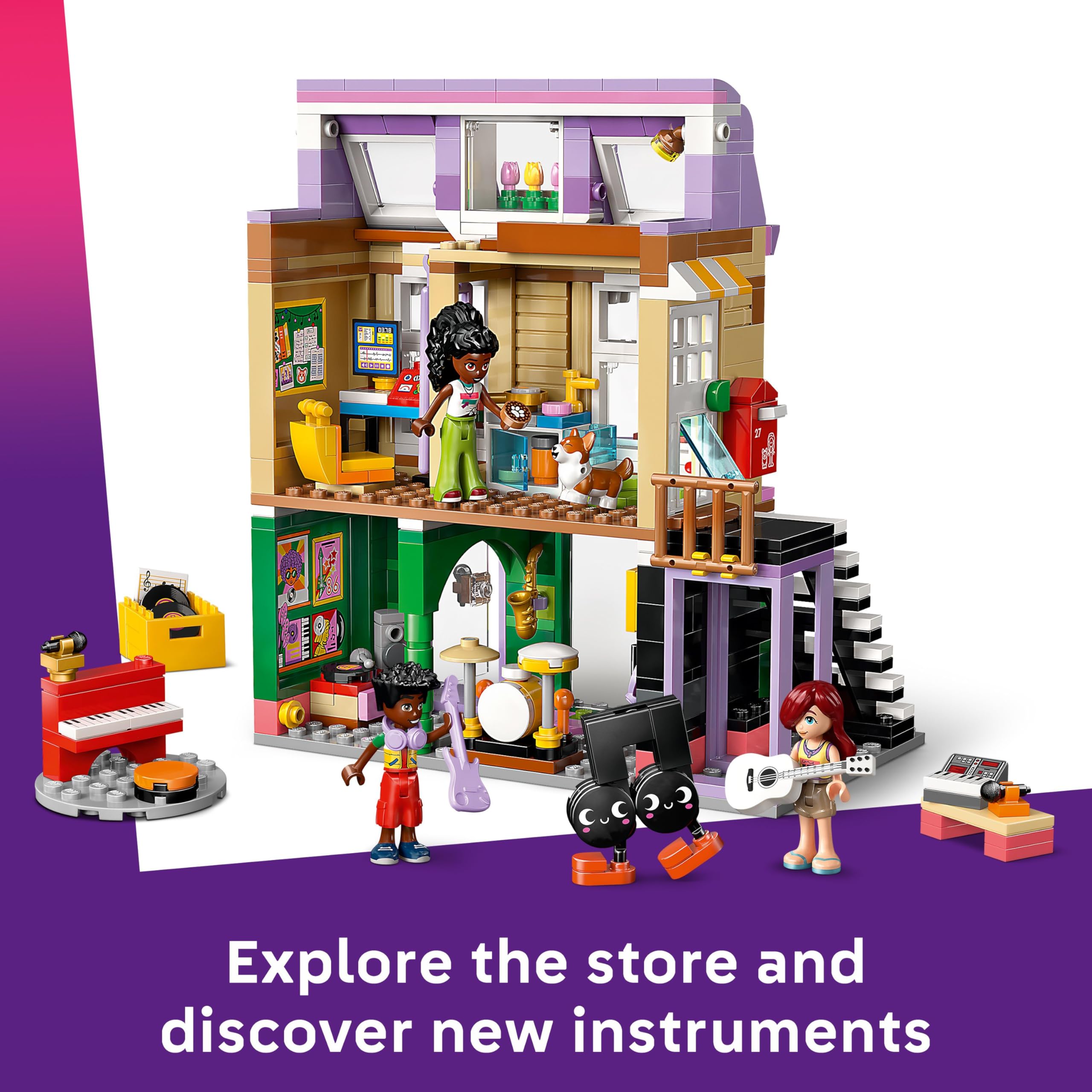 LEGO Friends Music Shop & Apartment Set 42653 - 3 Minidolls, Corgi, Music Accessories | Age 7+ 5