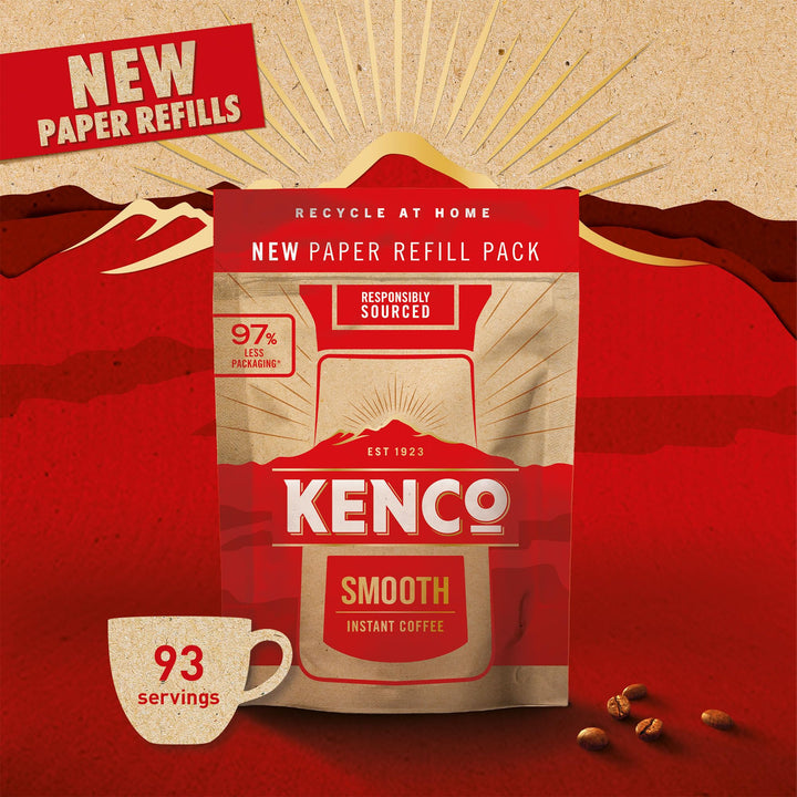 Kenco Smooth Instant Coffee Refill 150g x 5 (750g Total) - Home Recyclable Packaging