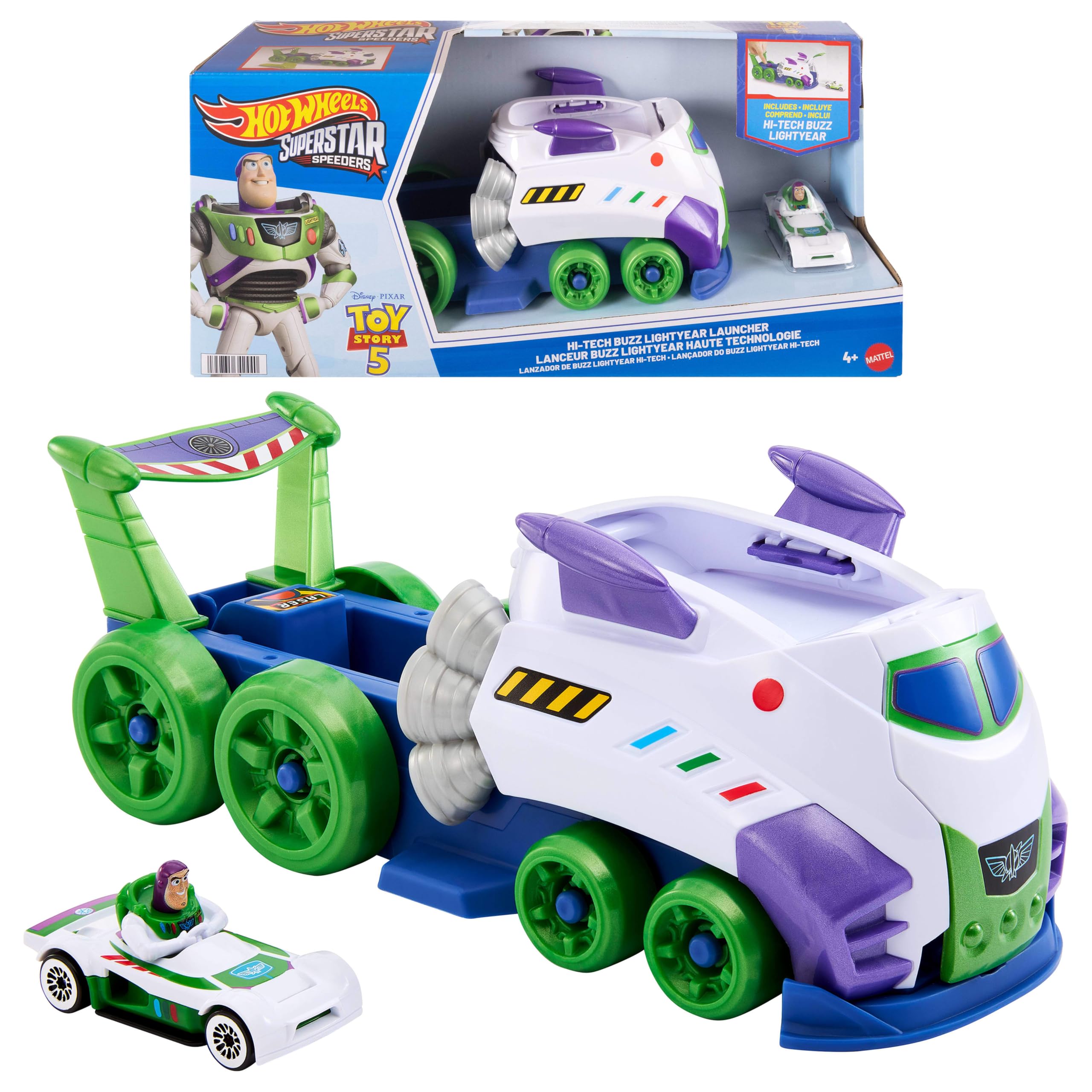Hot Wheels Disney and Pixar Hi-Tech Buzz Lightyear Launcher & Haul Vehicle | Age 4+ 1