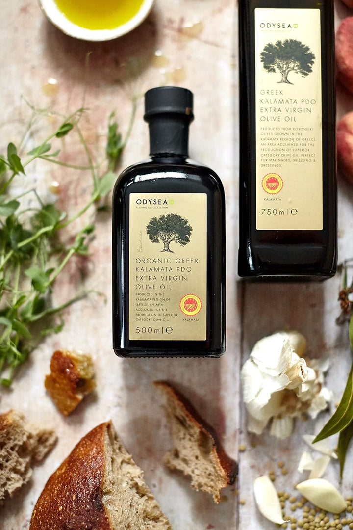 Odysea Organic Extra Virgin Olive Oil, PDO Kalamata EVOO, 500ml Glass Bottle