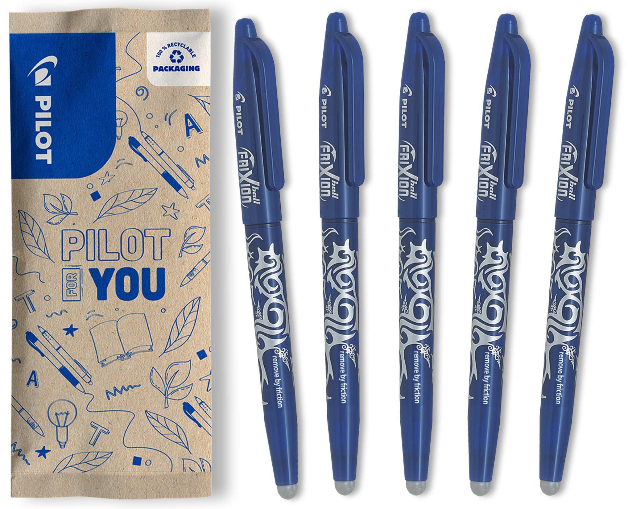 PILOT FriXion Ball Erasable Rollerball Pen - Medium 0.7mm Tip, Blue Ink | Pack of 5 1