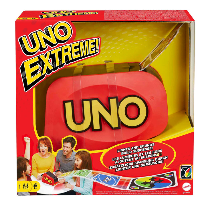 UNO Extreme Card Game with Random-Action Launcher, Lights & Sounds, 112 Cards