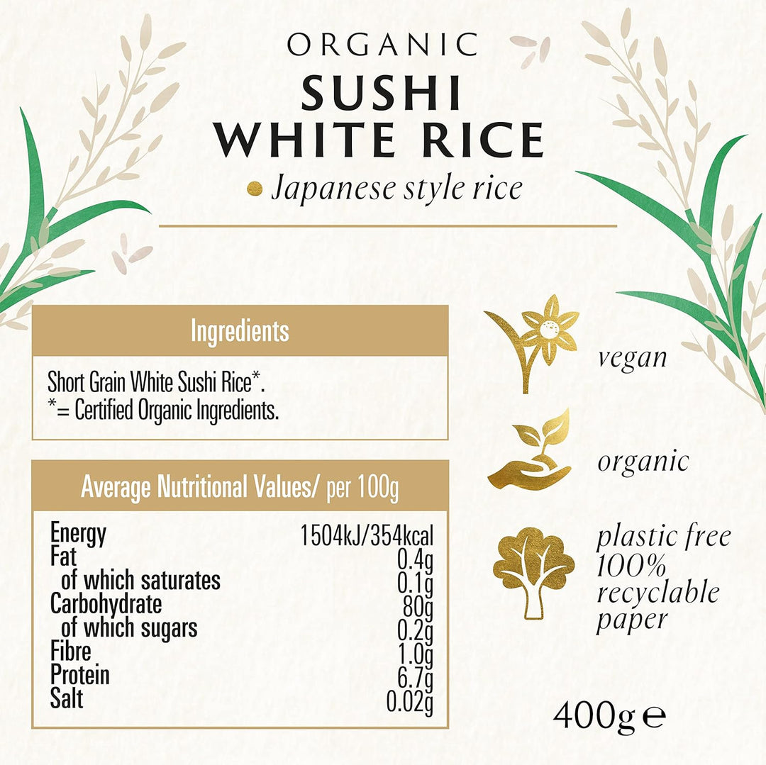 Biona Organic Sushi Rice - Short Grain White Japanese Style Sticky Rice