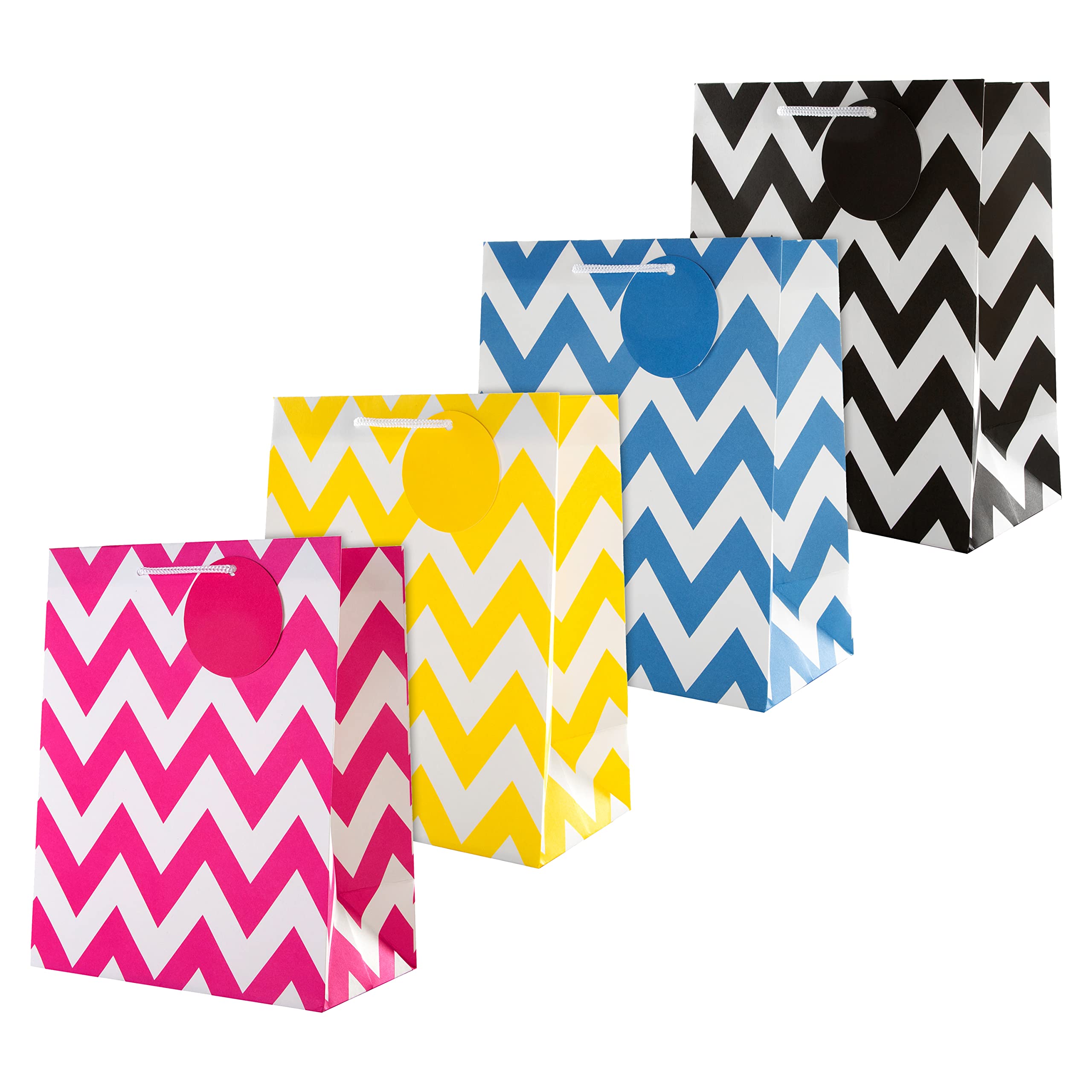 Hallmark Medium Gift Bags Multipack - 4 Bags | Yellow, Pink, Blue, Black | Matte Finish
