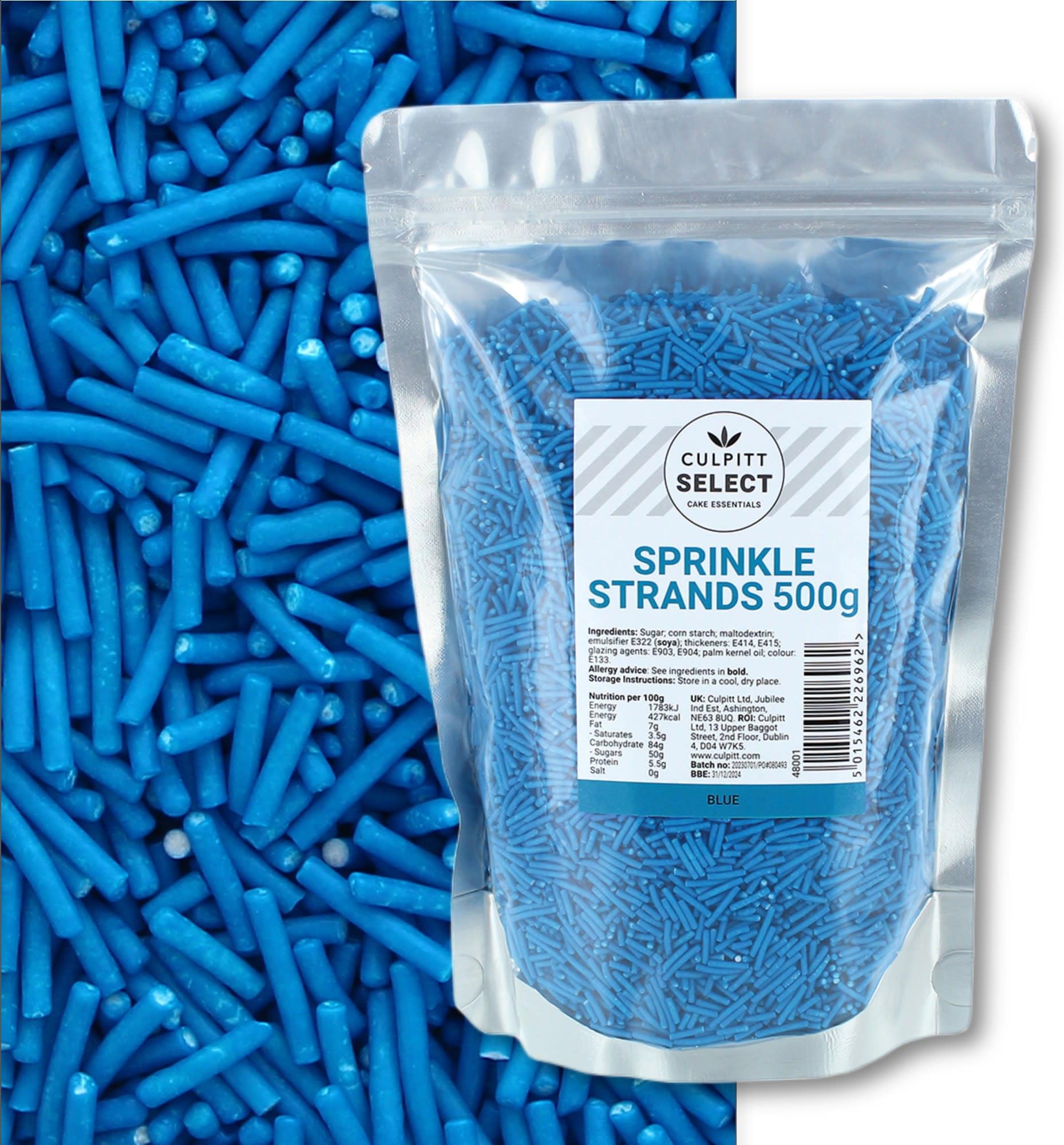 Culpitt Select Blue Sugar Strands Sprinkles - 500g Pouch | Edible Cake Decoration 1