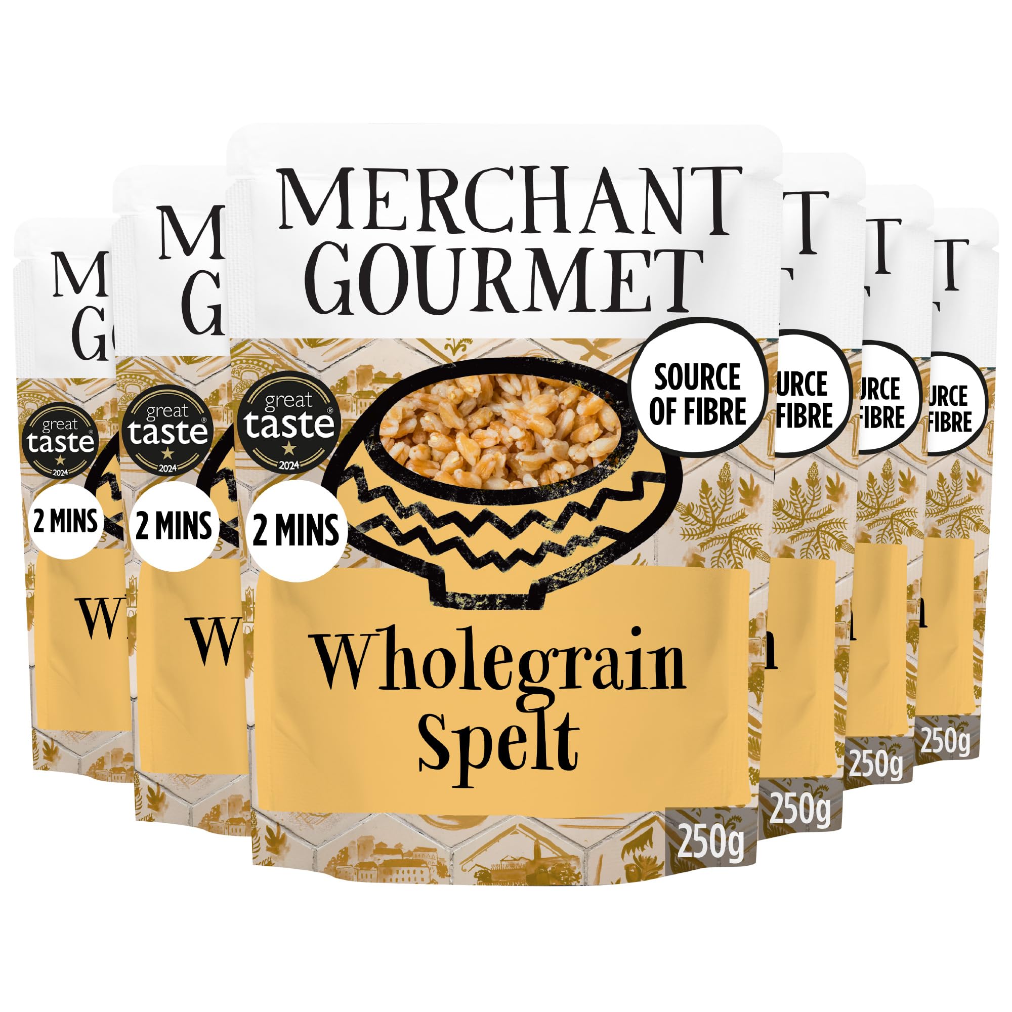 Merchant Gourmet Ready-to-eat Wholegrain Spelt - 6 x 250g Pouches | Ancient Grain | Olive Oil Cooked
