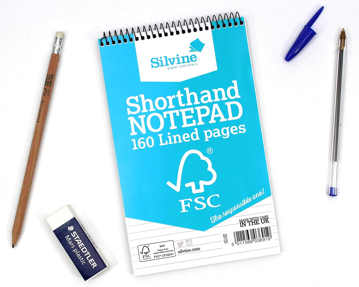 Silvine 8x5 Everyday FSC Shorthand Notebook - Ruled 8mm Feint, 160 Pages of FSC 5