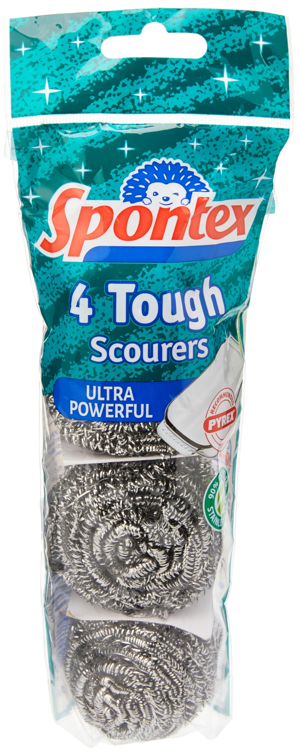 Spontex Tough Steel Metal Scourers - 4 Count | Powerful Cleaning | 90% Recycled Steel 2