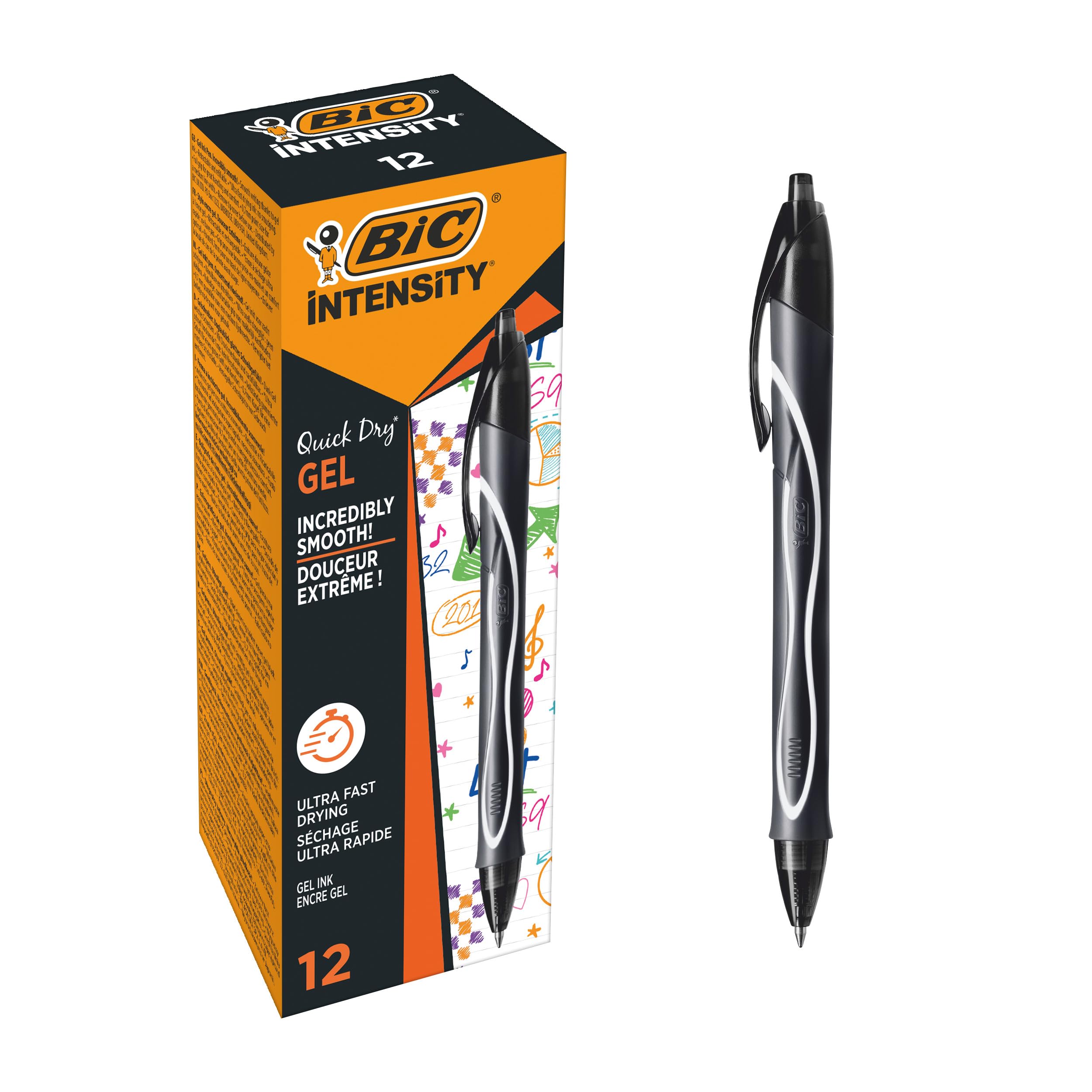 BIC Gel-ocity Quick Dry Gel Rollerball Pens - Medium 0.7mm, Fast Drying Black Ink, Box of 12 1