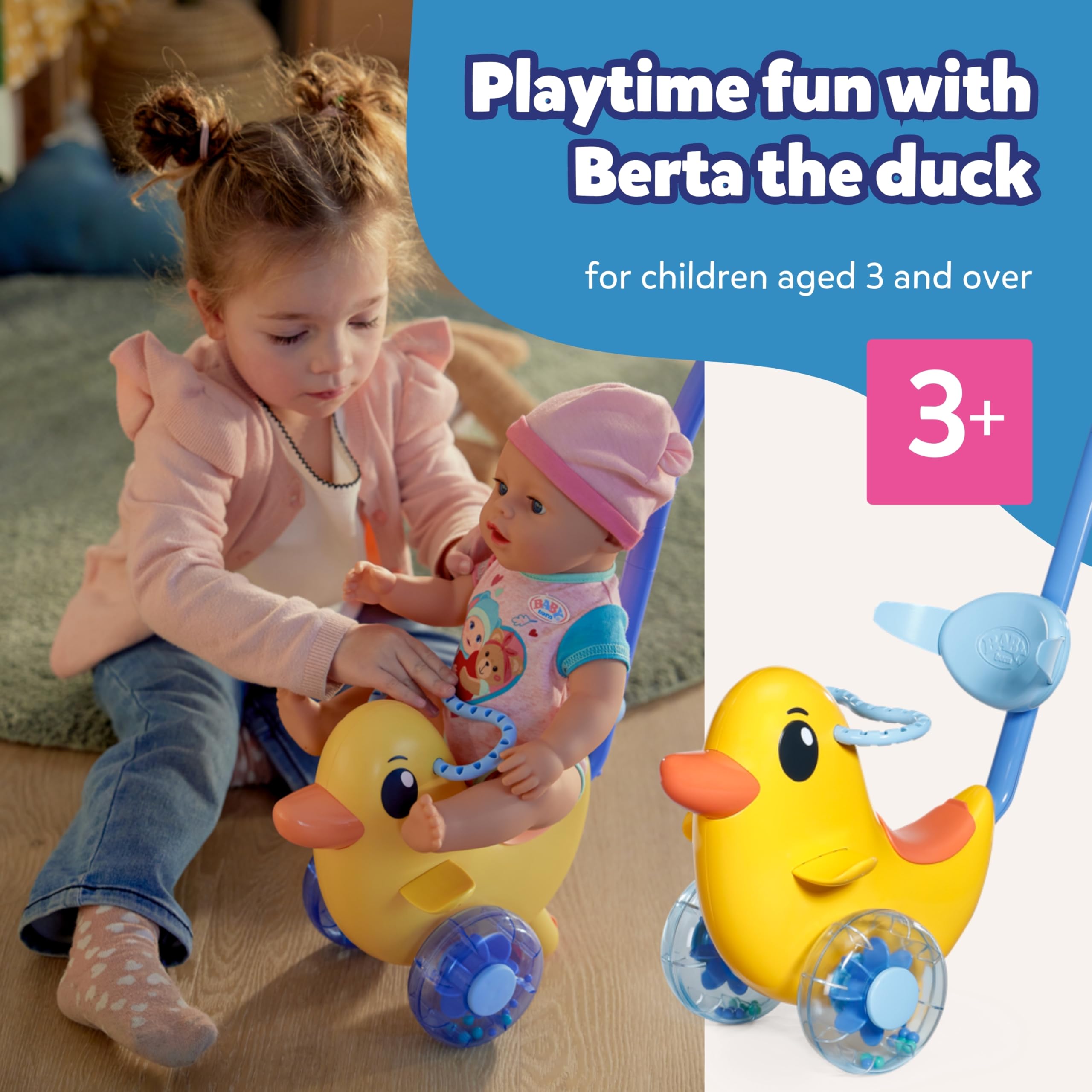 BABY born Push-Along Berta Doll Ride-On Toy | Adjustable Handlebar | Rattling Wheels | For 36cm & 43cm Dolls 8
