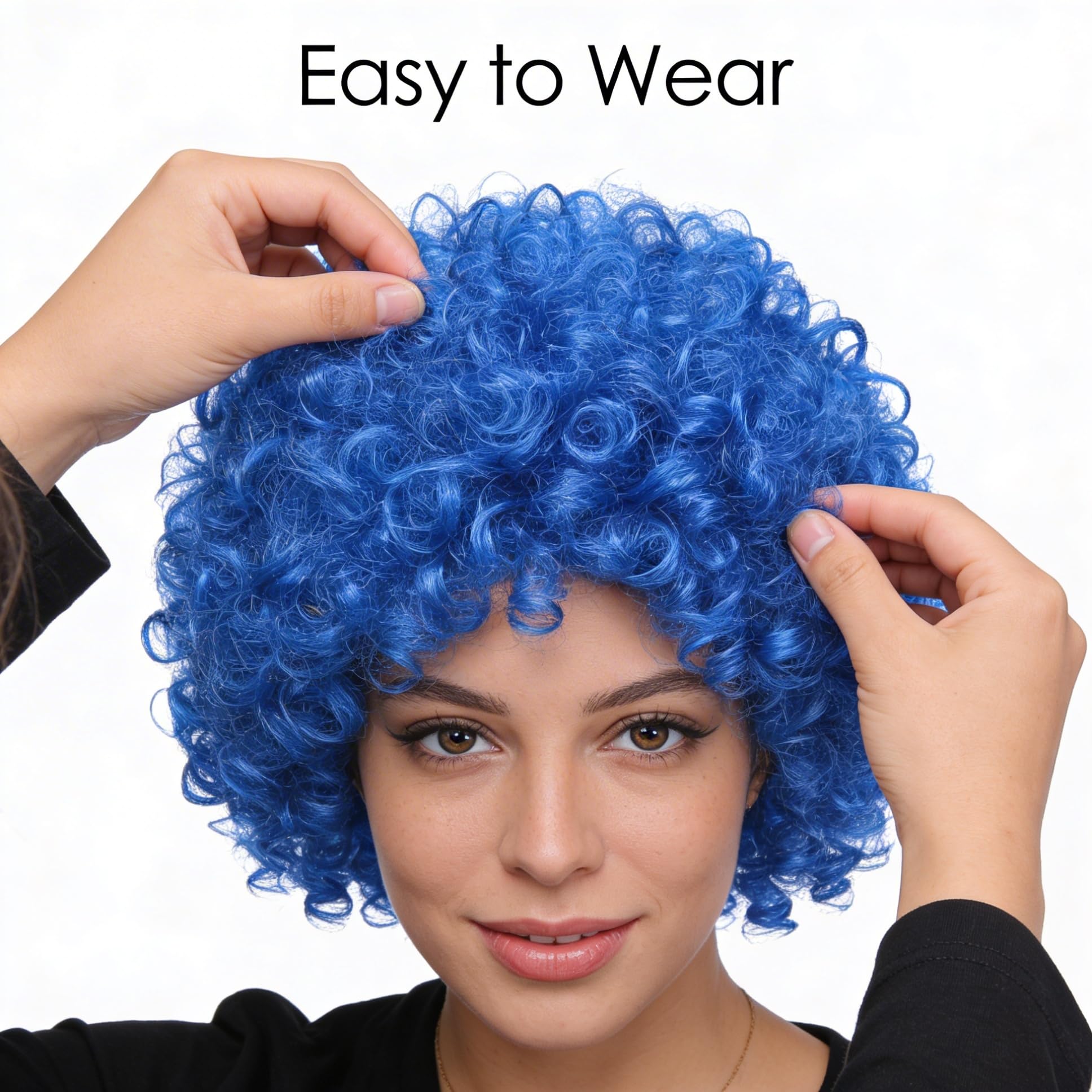 SHATCHI Unisex Adult Blue Afro Wig - Curly Bouncy Hair | Fir Resistant | Adjustable Fit 7