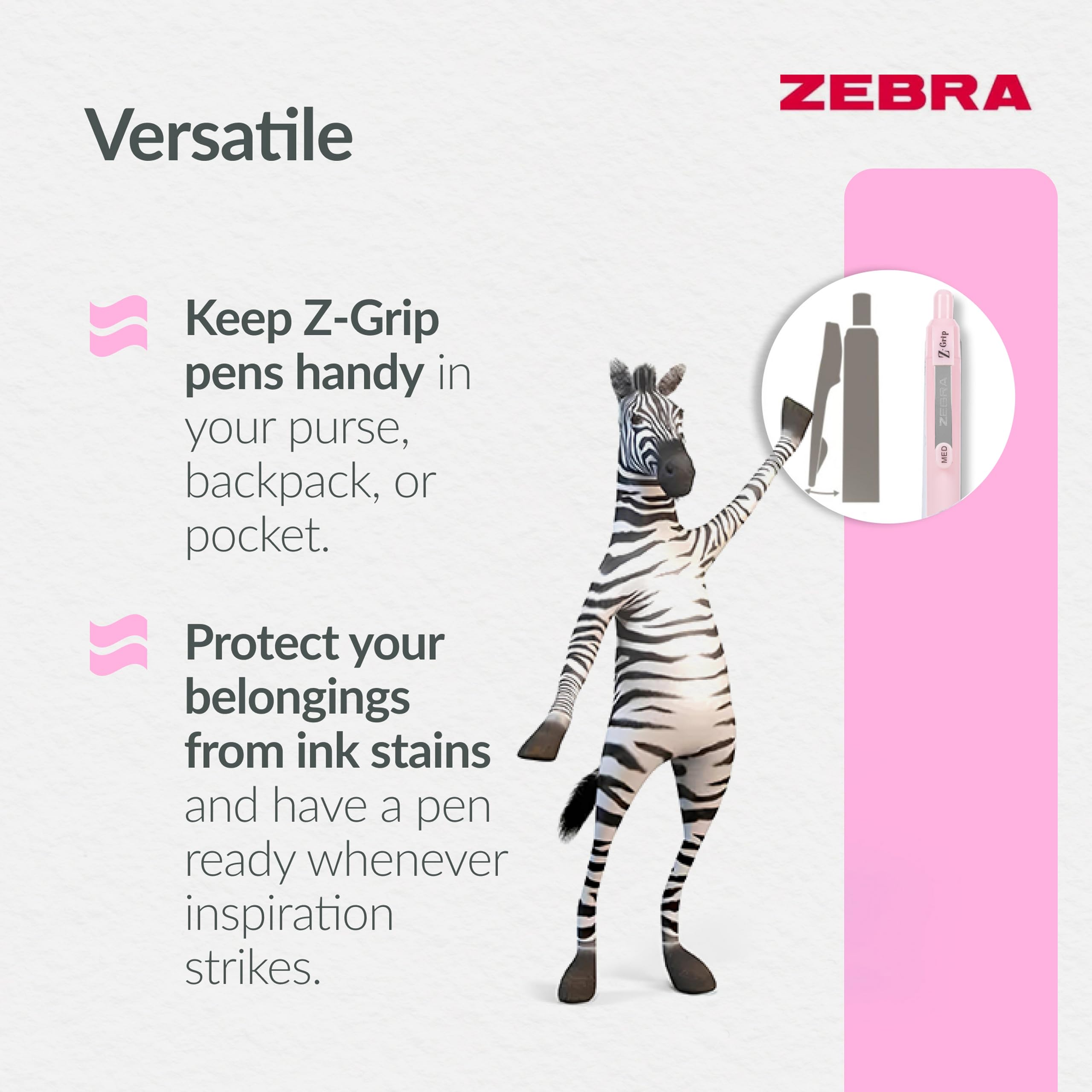 Zebra Pen Z-GRIP Smooth Ballpoint Pens Black Ink 5pk - Pastel Barrel 1mm Me 7