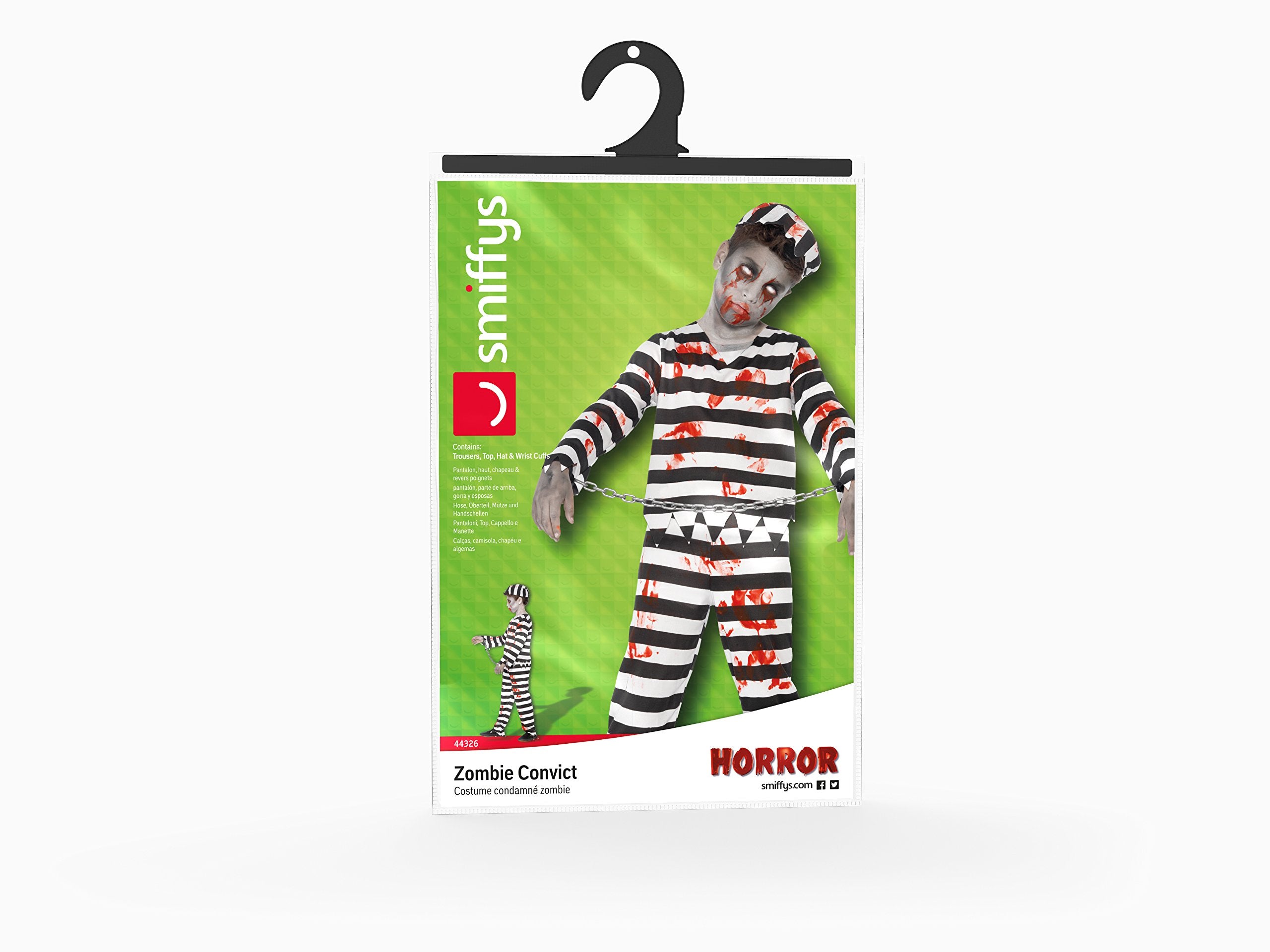 Smiffys Zombie Convict Costume - Black & White, Age 12+, Includes Top, Trousers, Hat & Wrist Cuffs 5