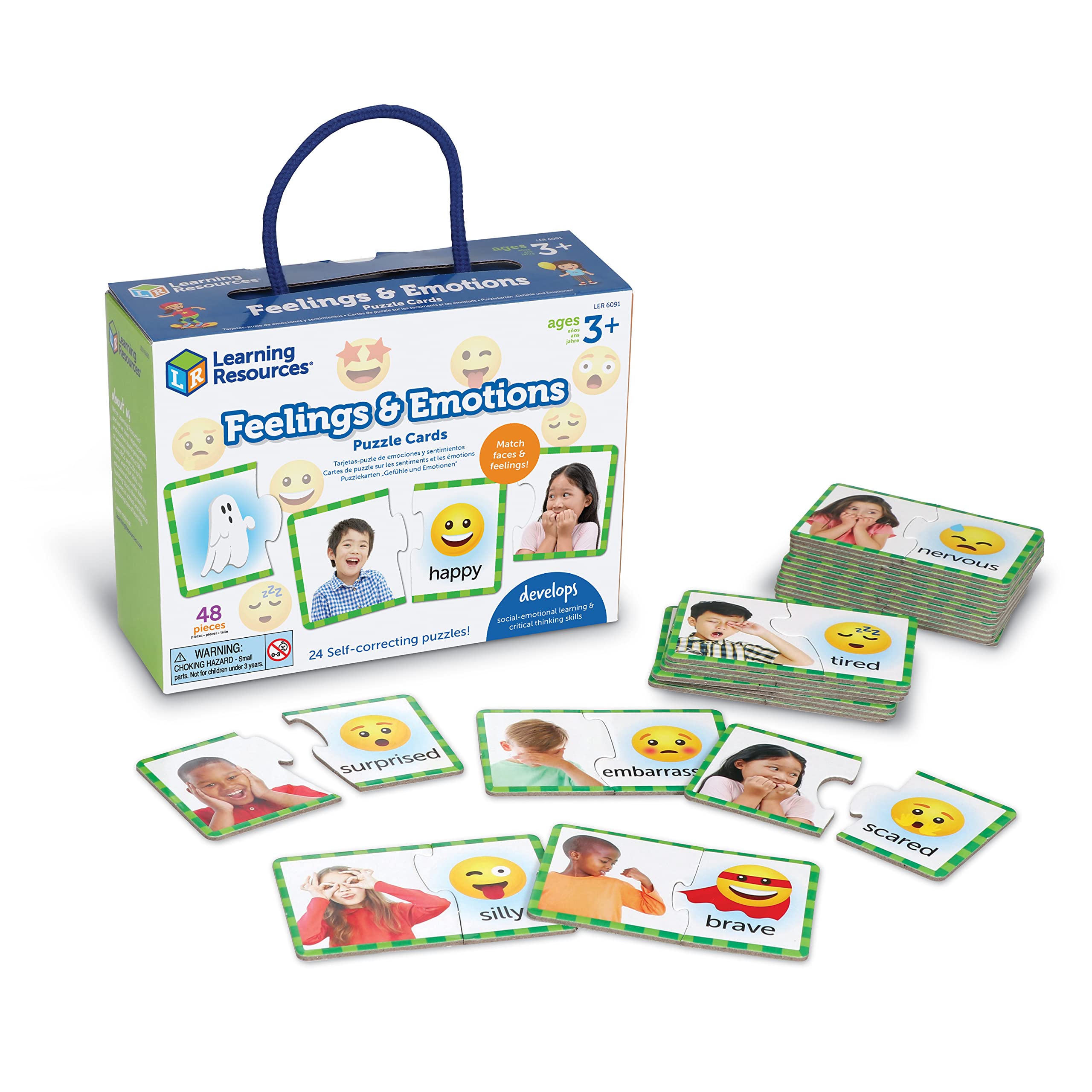 Learning Resources Feelings & Emotions Puzzle Cards - Social-Emotional Learning | 24 Double-Sided Puzzles 1