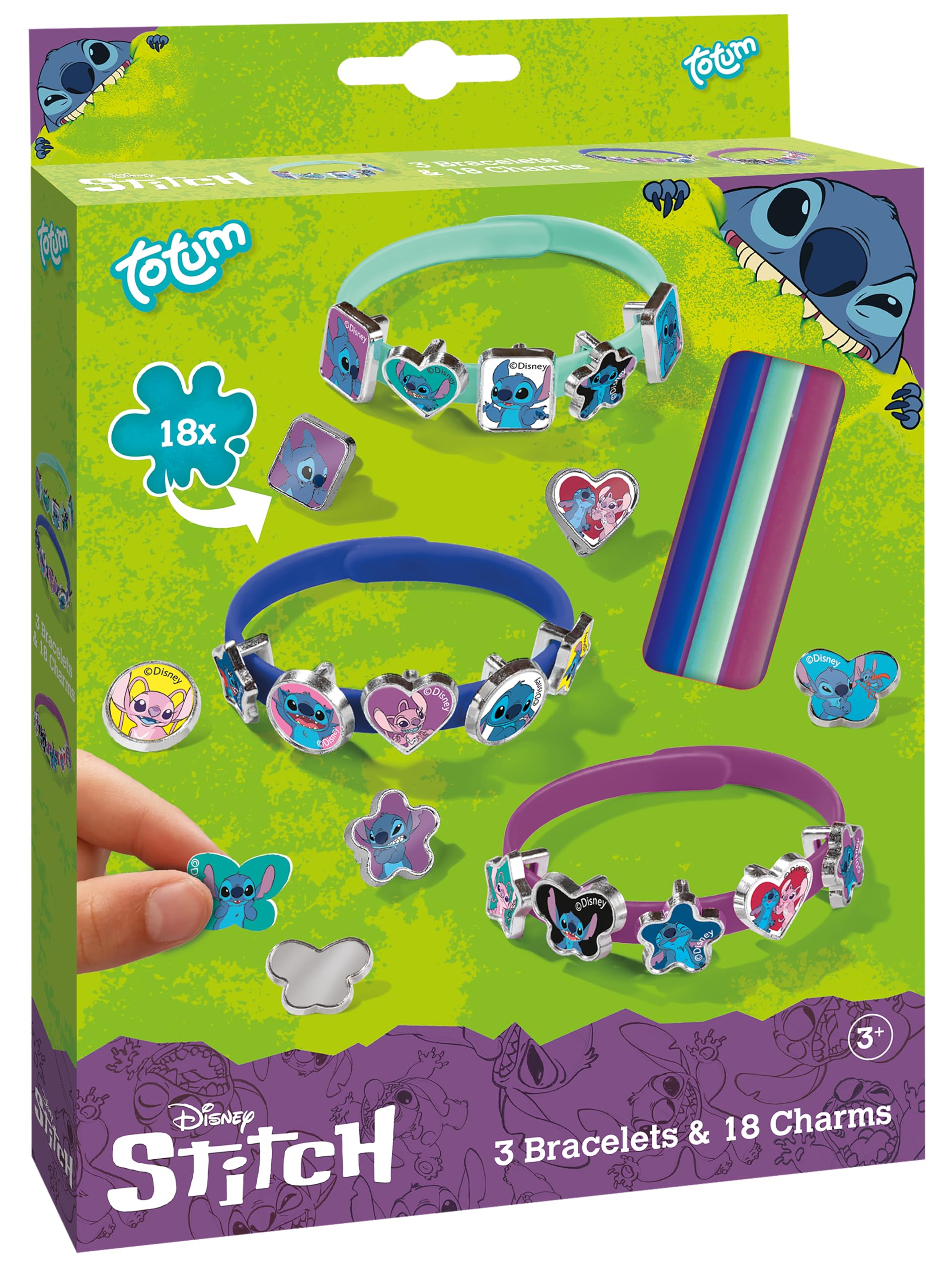 TM ESSENTIALS Stitch Bracelet Set - 18 Charms for Kids, DIY Charm Bracelets in Yellow, Blue & Red