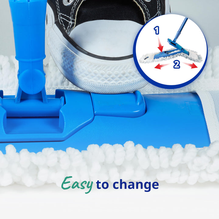 Spontex Extra Flat Mop with 2 Microfibre Heads | Wet & Dry Use | 360° Rotating Head | Adjustable Handle