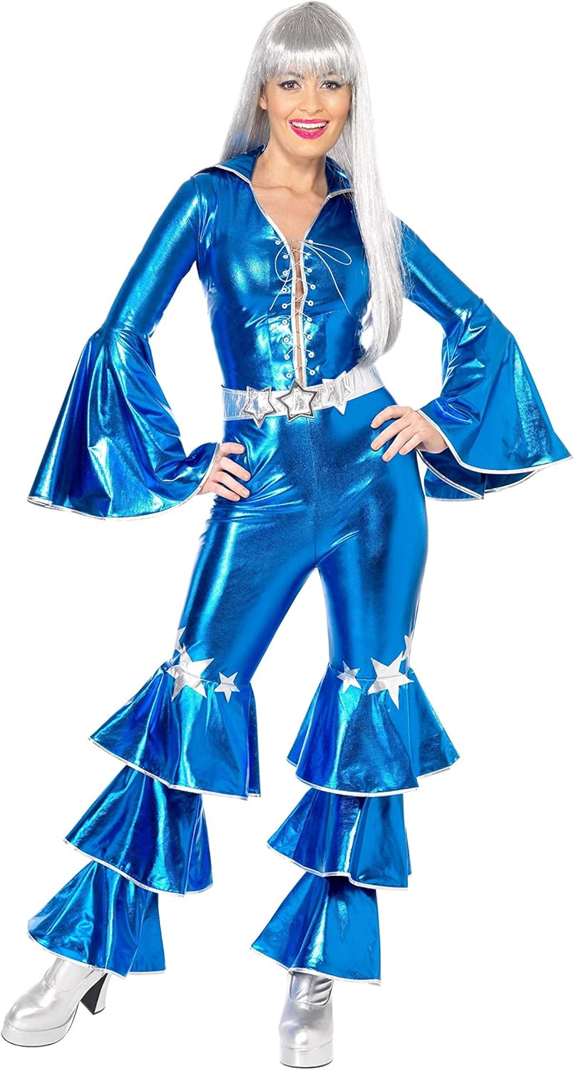 Smiffys 1970s Dancing Dream Costume - Blue Lace-Up Jumpsuit, Size 8-10 5