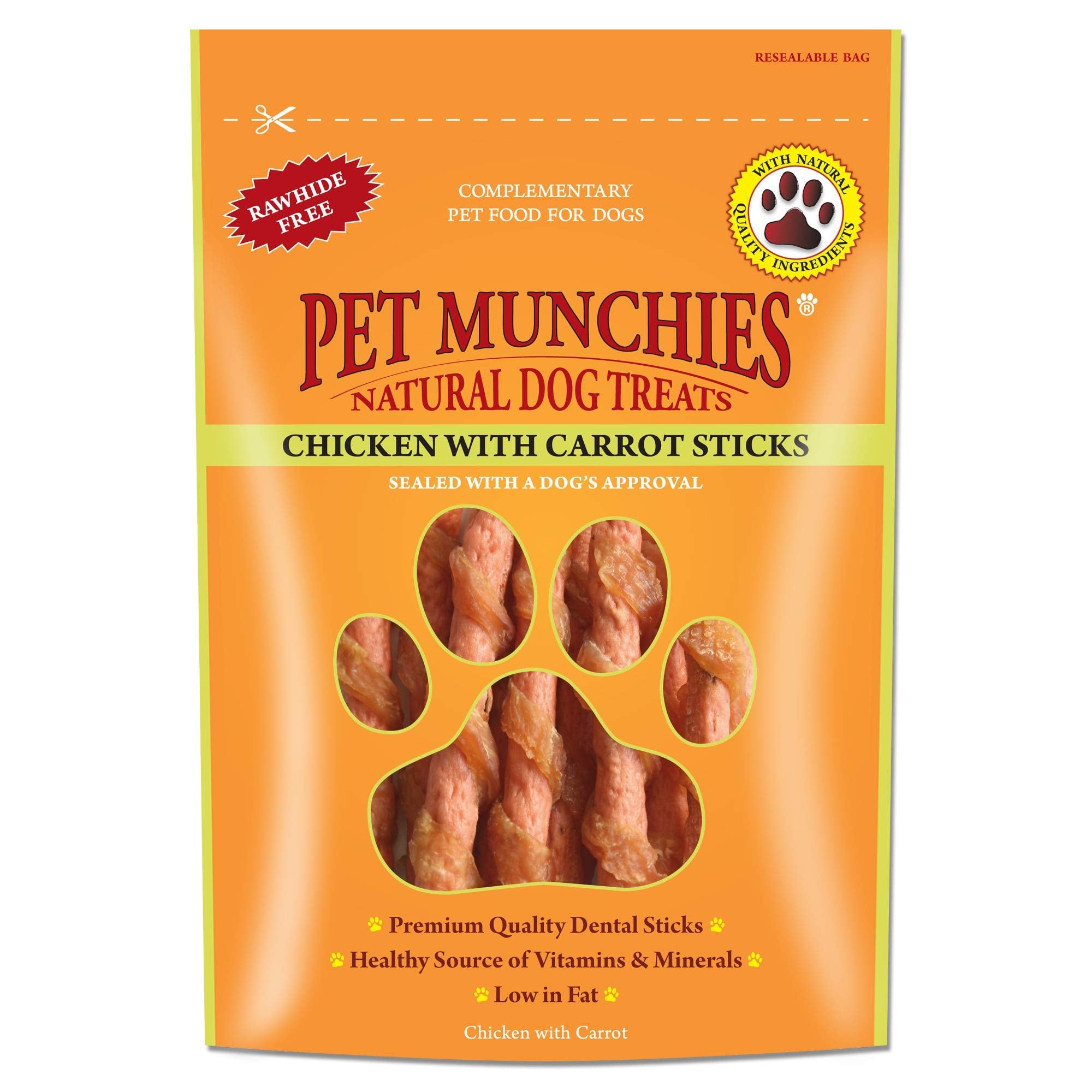 PET MUNCHIES Chicken with Carrot Sticks Dog Treats - Pack of 8 | Low Fat | Promotes Dental Health