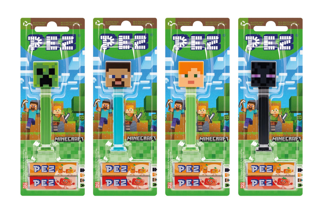 PEZ Minecraft Character Sweet Dispensers - Steve, Alex, Creeper & Ender Dragon Candy Dispenser Pack