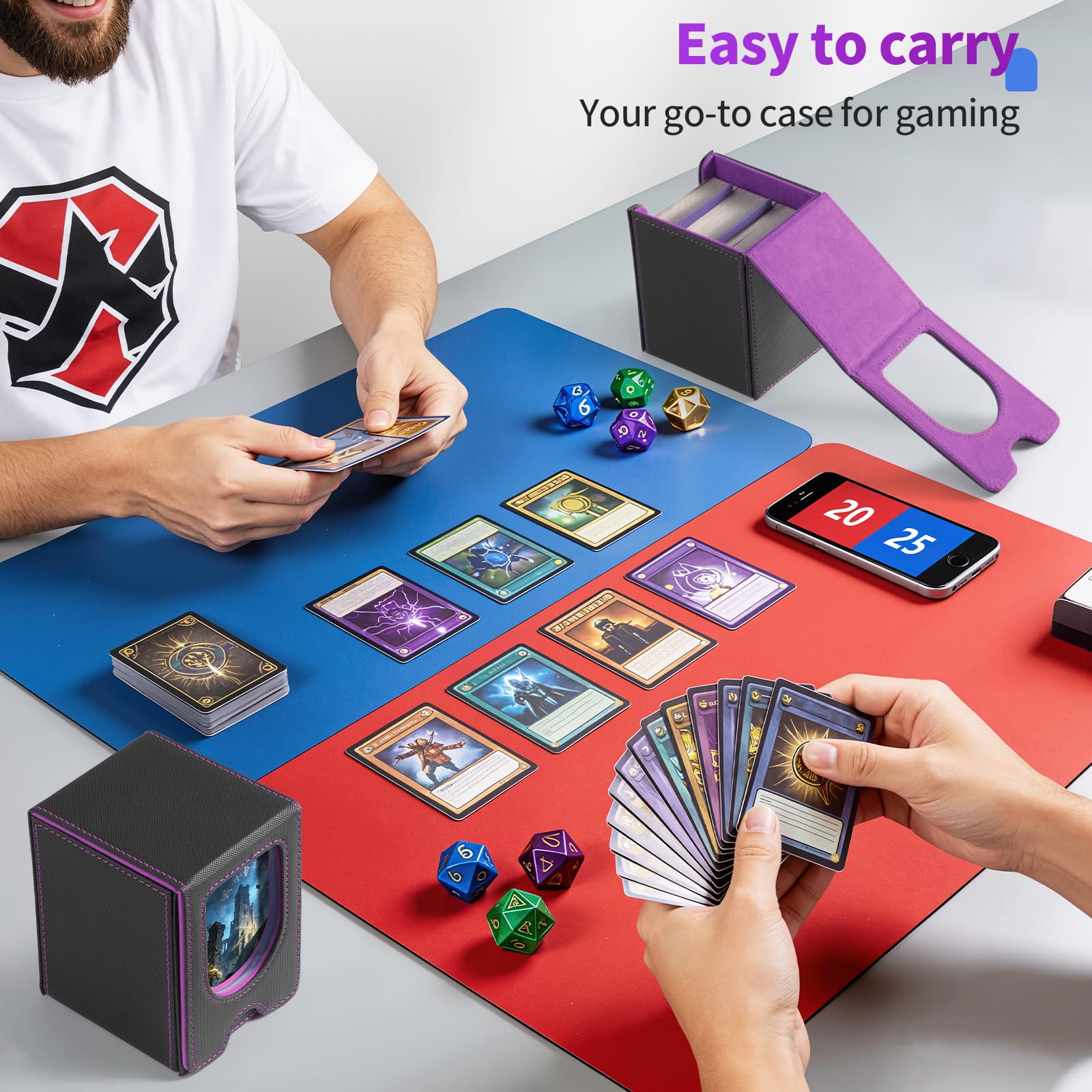 Euqvunn TCG Deck Box - Magnetic Closure, Display Window | Holds 100-220 Cards | Black & Purple 8