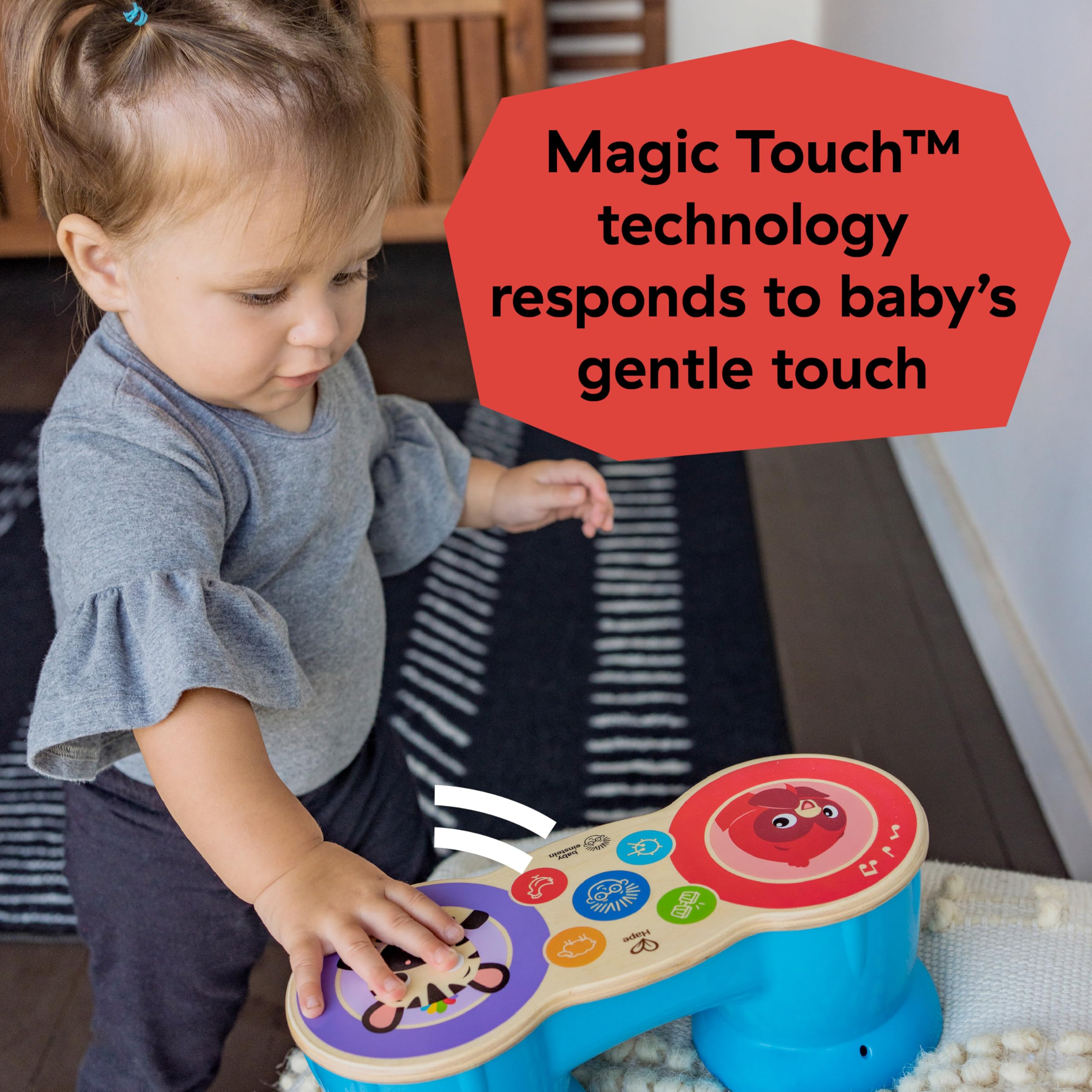 Baby Einstein Upbeat Tunes Magic Touch Drum - Wooden Musical Toy for Toddlers 6M+ 8