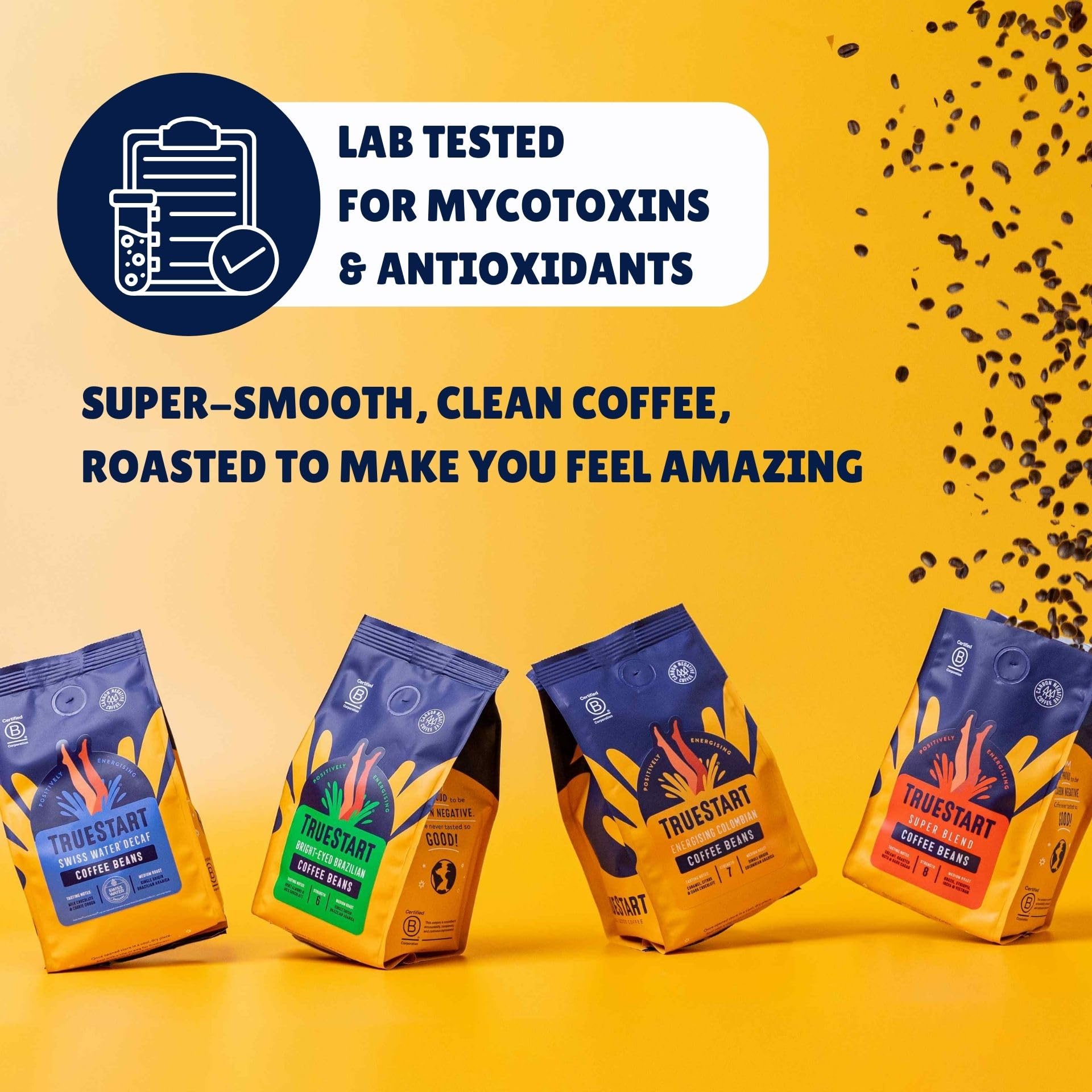 TRUESTART Energising Colombian Ground Coffee - Medium Roast, Mycotoxin-Free, 200g