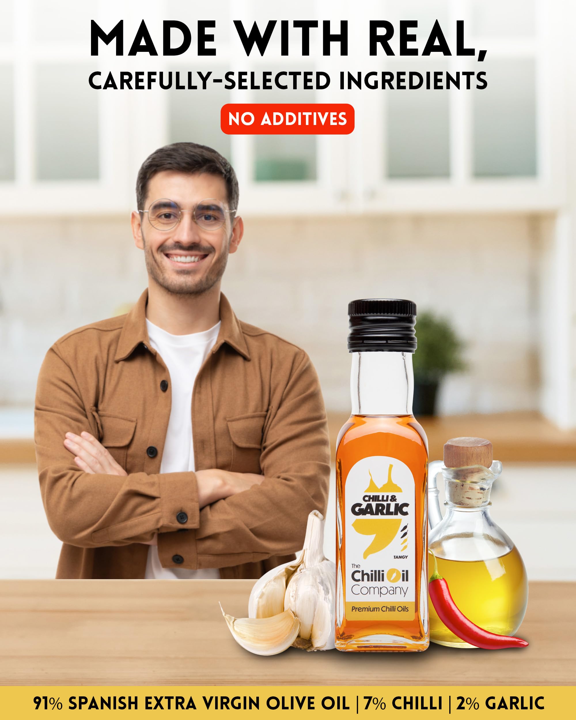 The Chilli Oil Company - Chilli with Garlic 125ml - Medium Hot Sauce with Spanish Extra Virgin Olive Oil 12