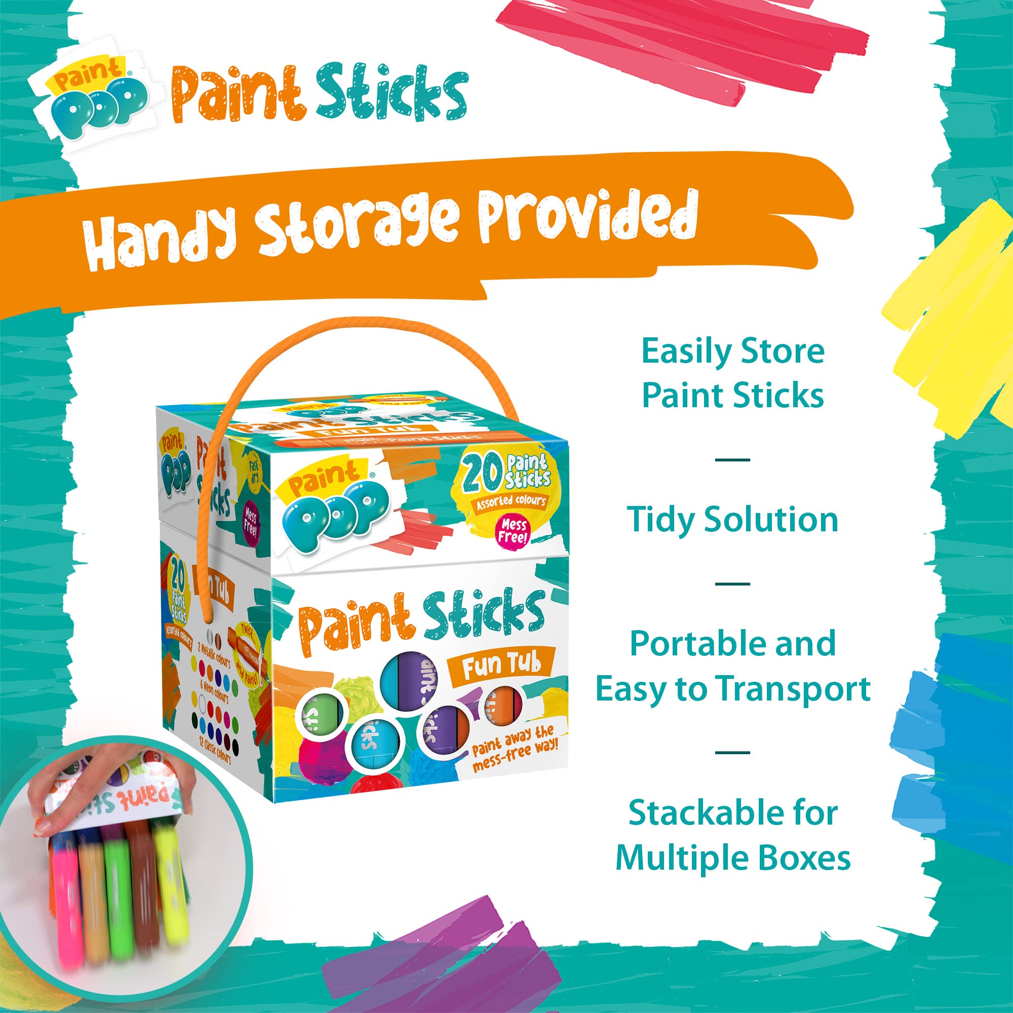 Paint Pop Paint Sticks - 20 Pack Assorted Colours | Mess-Free, Fast Drying, Twist & Paint Action 7
