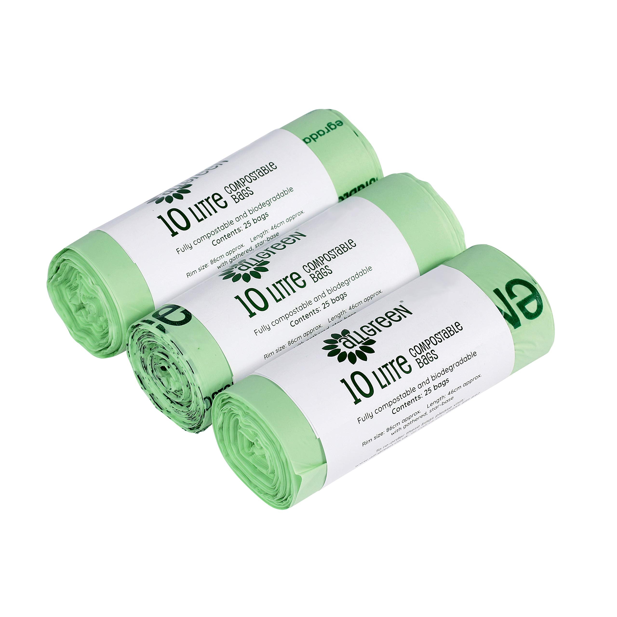 All-Green VC 10L-3 Compostable Bin Liners - 10 Litre Capacity, 75 Bags (3 Rolls) | Corn Starch Bioplastic 1