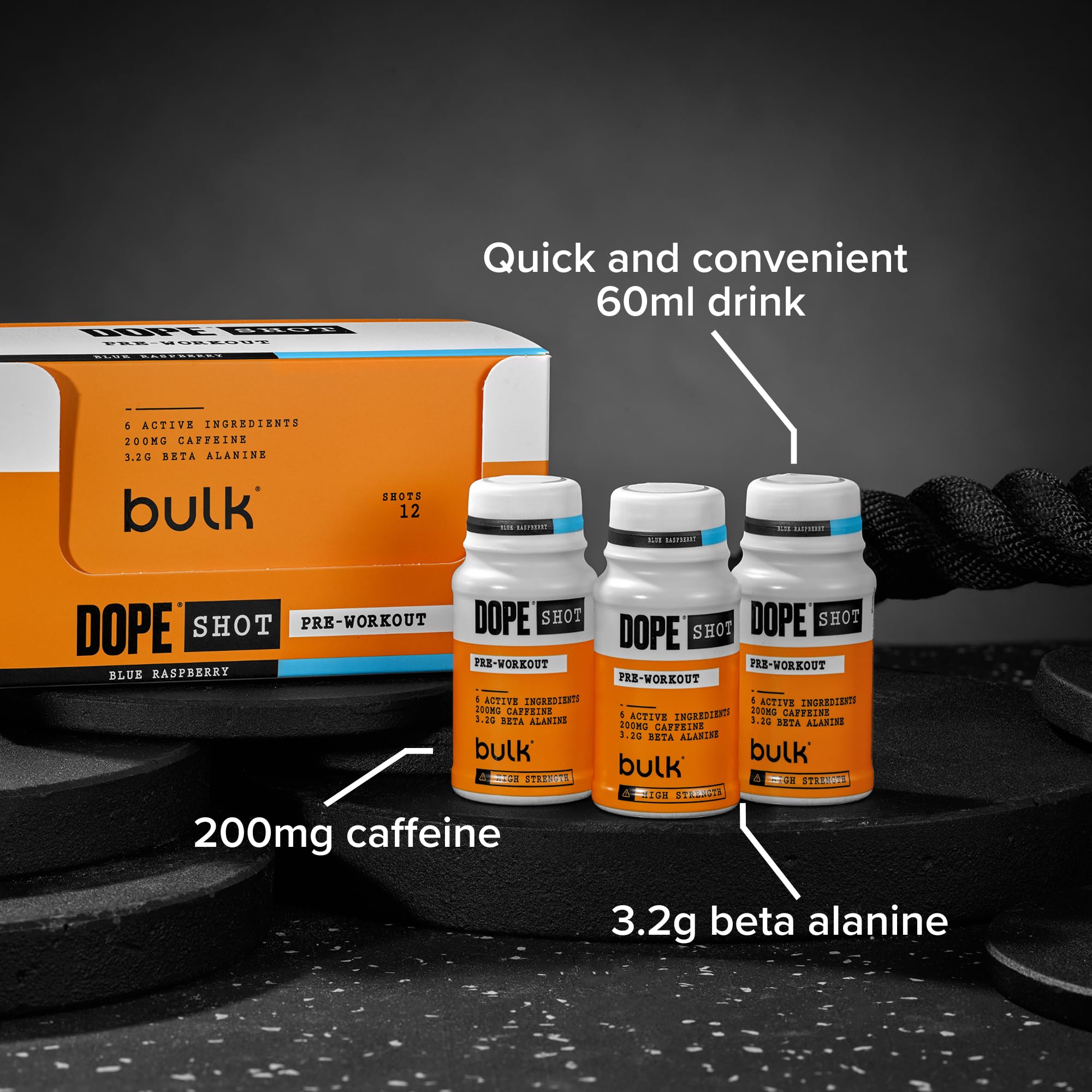 BULK POWDERS Dope Pre-Workout Shots - Berry Flavour | 200mg Caffeine | 3.2g Beta Alanine | 12 x 60ml Shots 2
