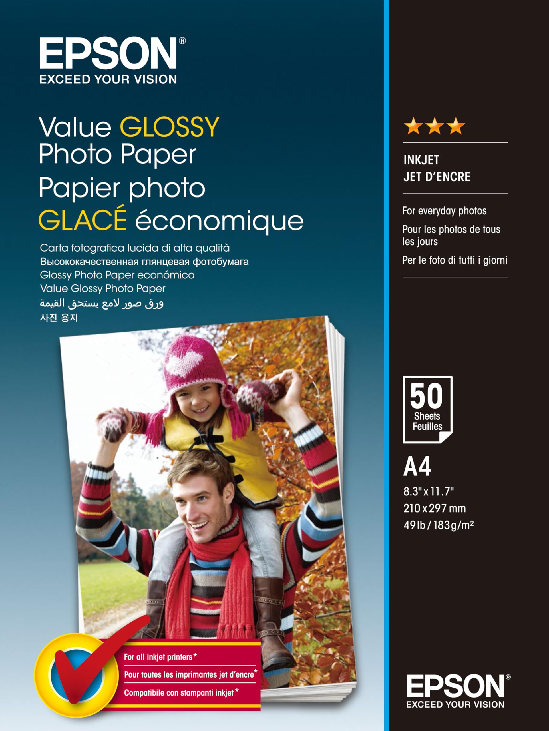 Epson Photo Paper - A4 Glossy Inkjet Paper for Everyday Photos | 50 Sheets | C13S400036 1