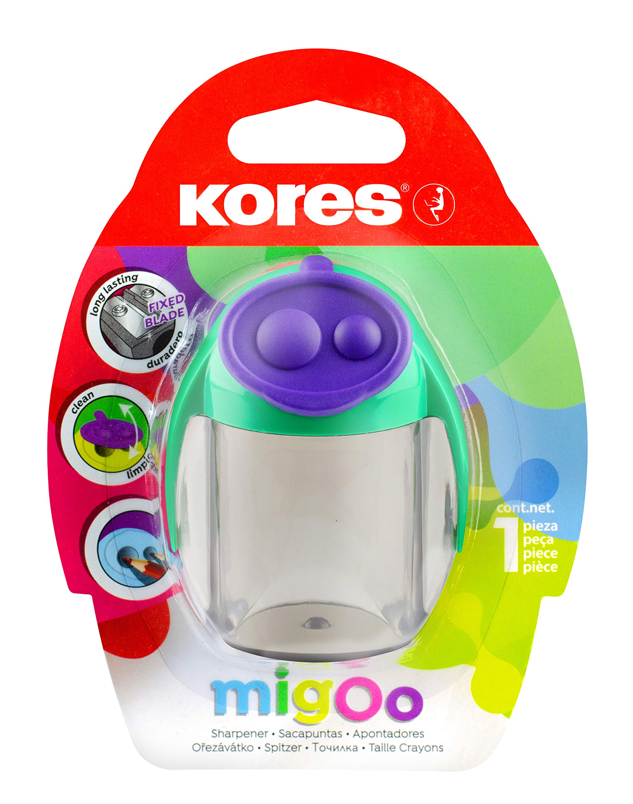 Kores Double Hole Pencil Sharpener with Container - German Steel Blades, Assorted Colors 1