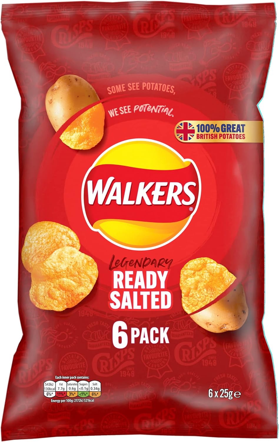 Walkers Ready Salted Multipack Crisps 6x25g 10