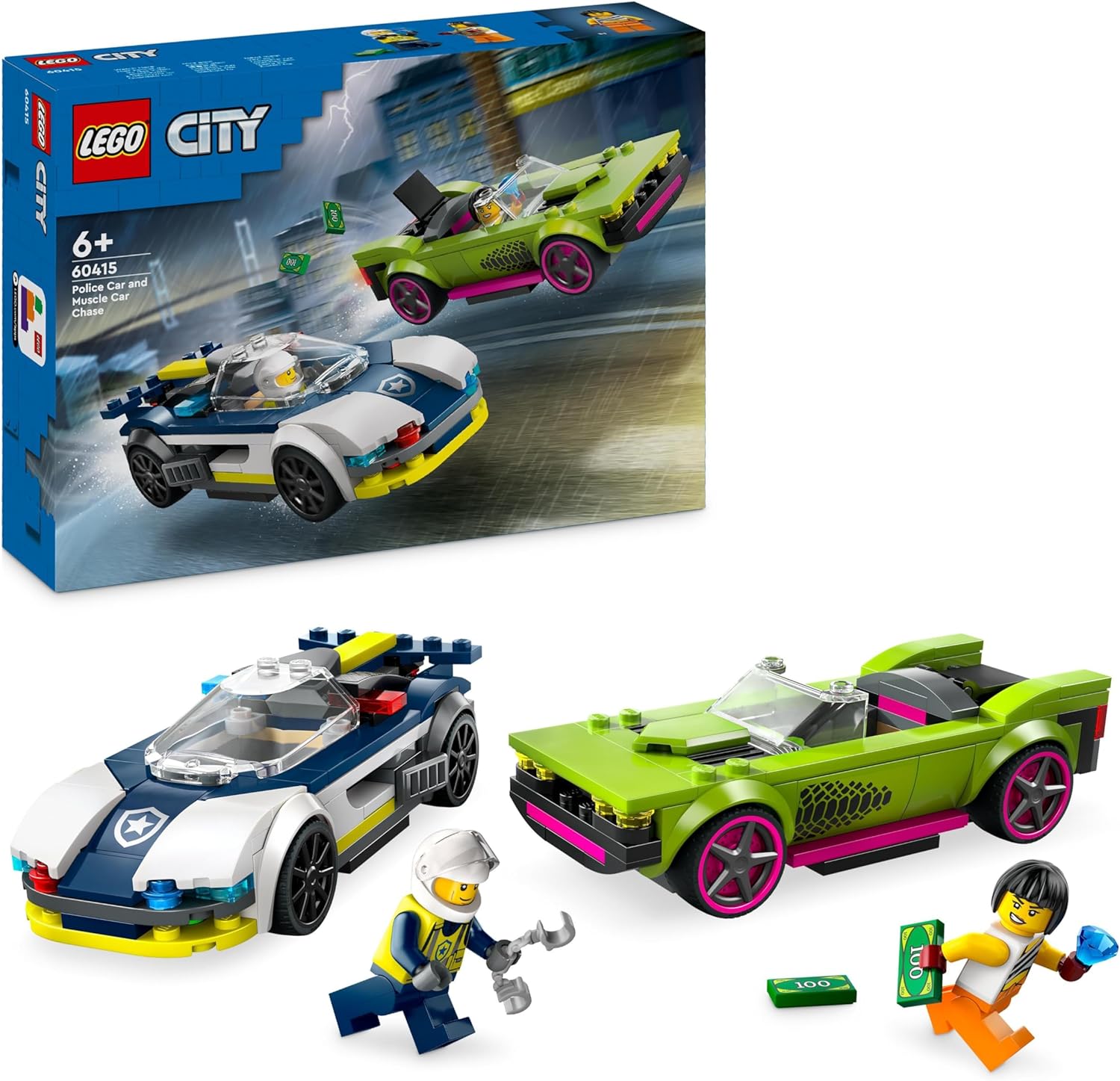 LEGO City Police Car and Muscle Car Chase Playset - Police Vehicle Toy for Kids 6+ 1