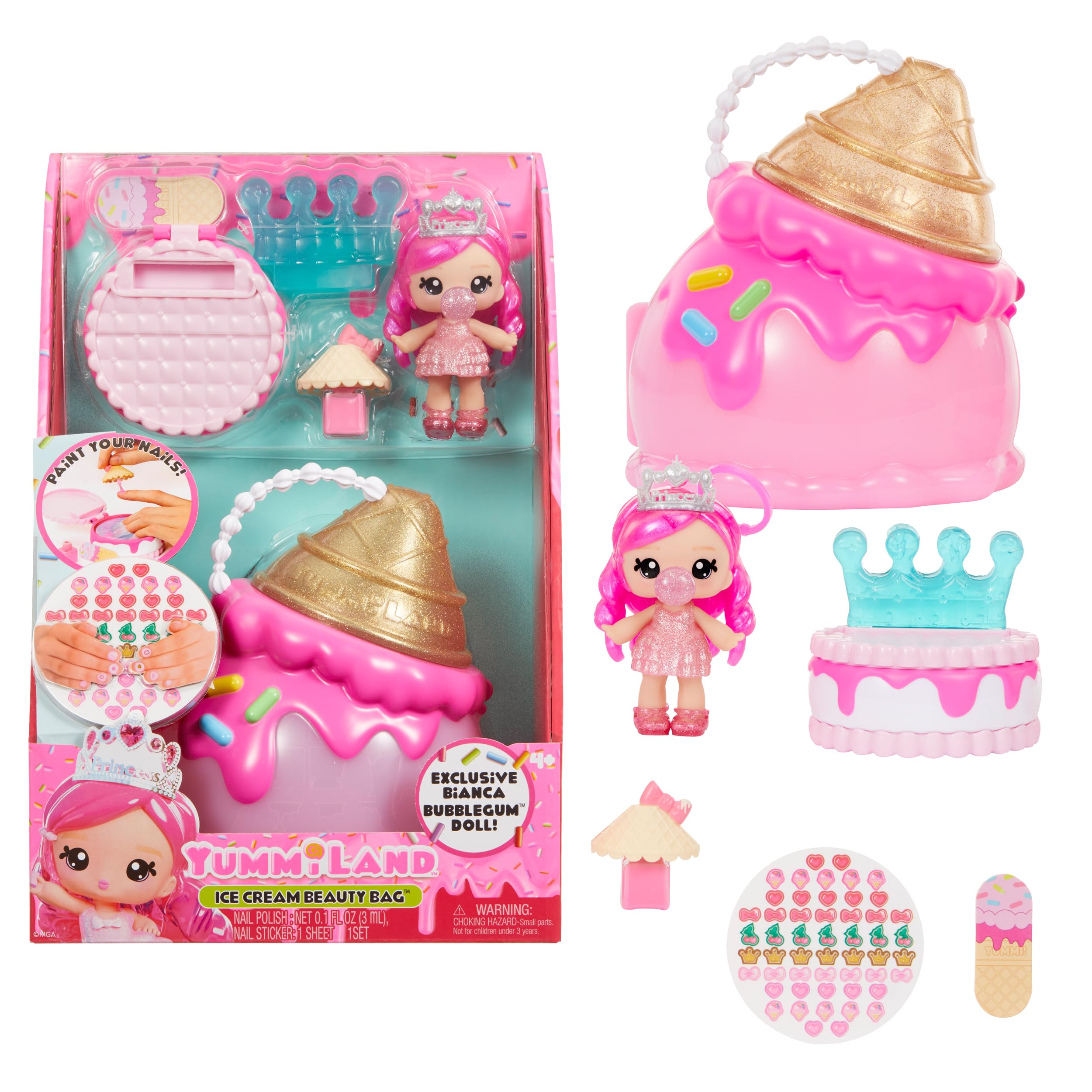 Yummiland Beauty Bag Playset - Ice Cream Cone with Bianca Bubblegum Lip Gloss Doll & Real Nail Care Accessories 11