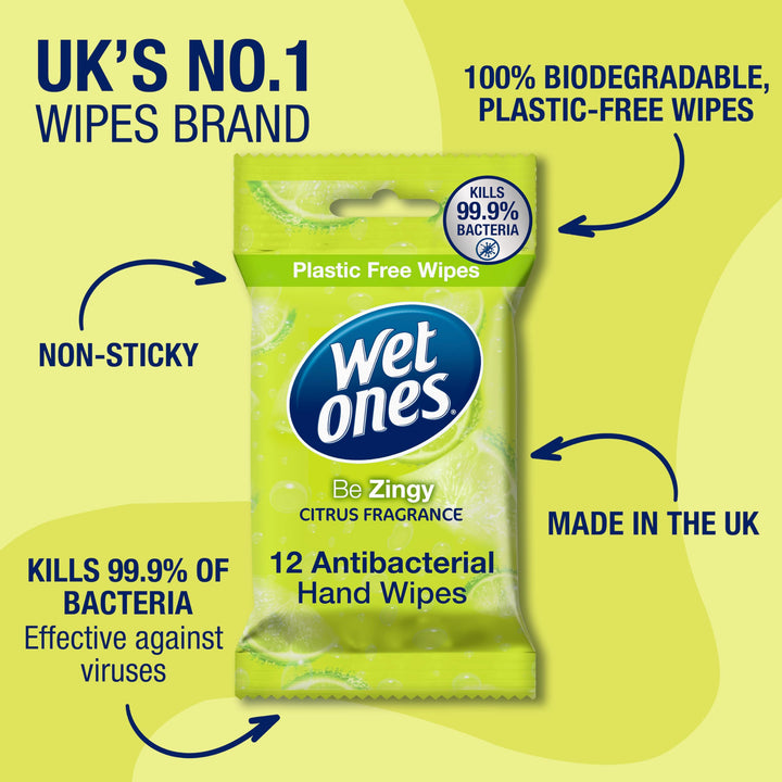 Wet Ones – Be Zingy Plastic-Free Antibacterial Pocket Hand Wipes