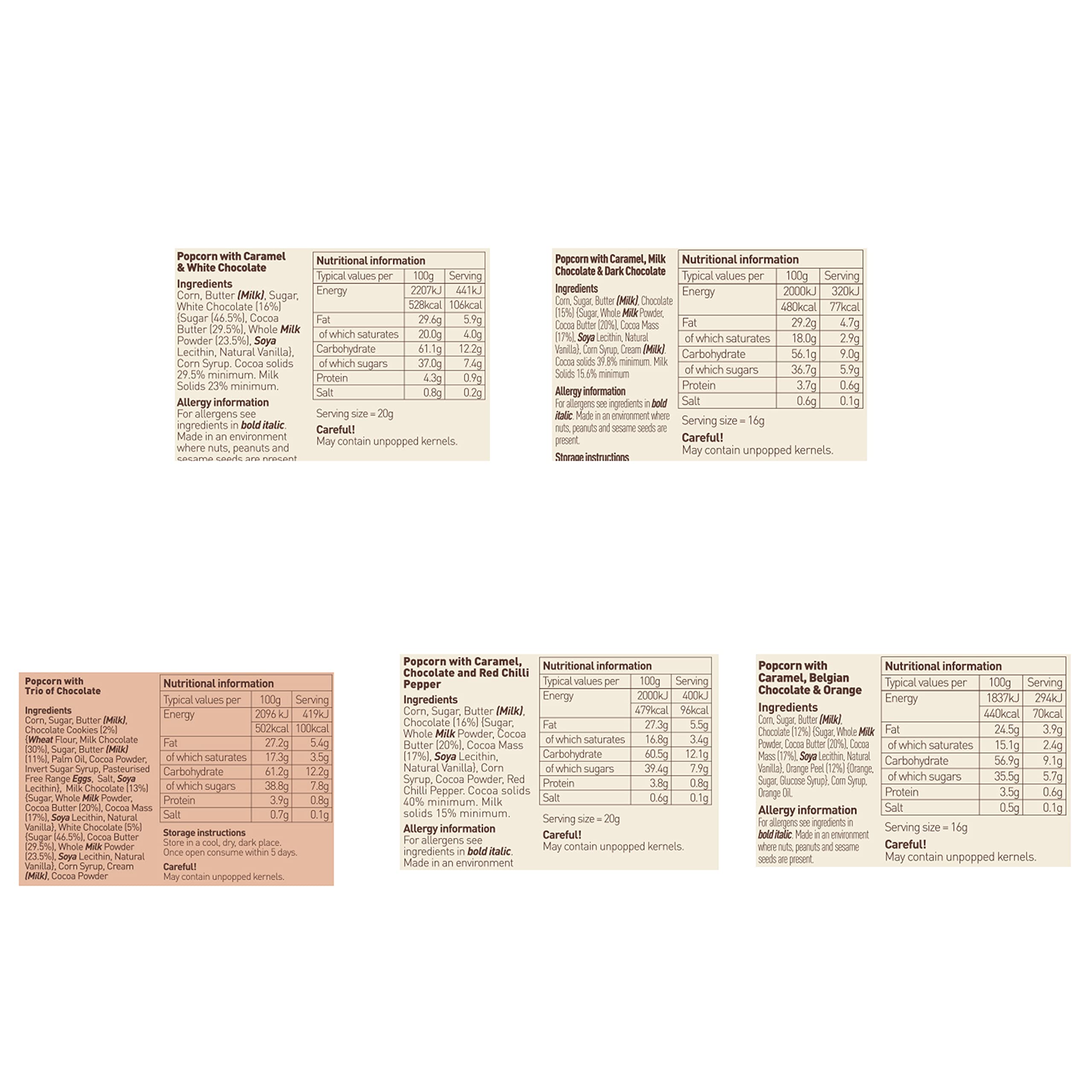 Joe & Seph's Chocolate Popcorn Tasting Selection - 5x30g Gourmet Air-Popped Snack Pack 6