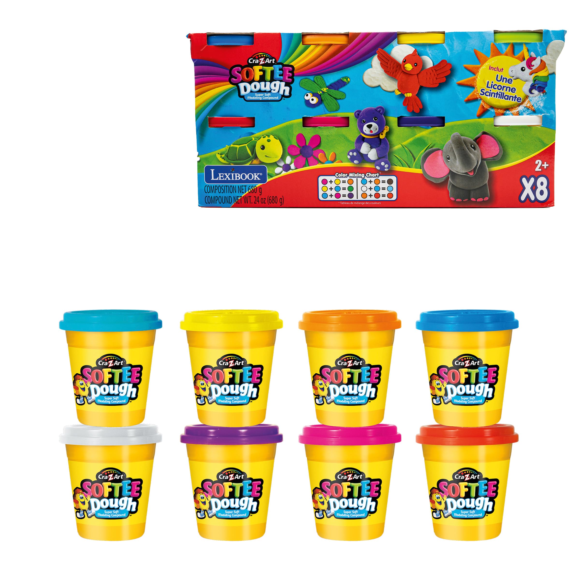 LEXIBOOK Soft and Malleable Modeling Dough - 8 Vibrant Colors, CRDOUGH1 1