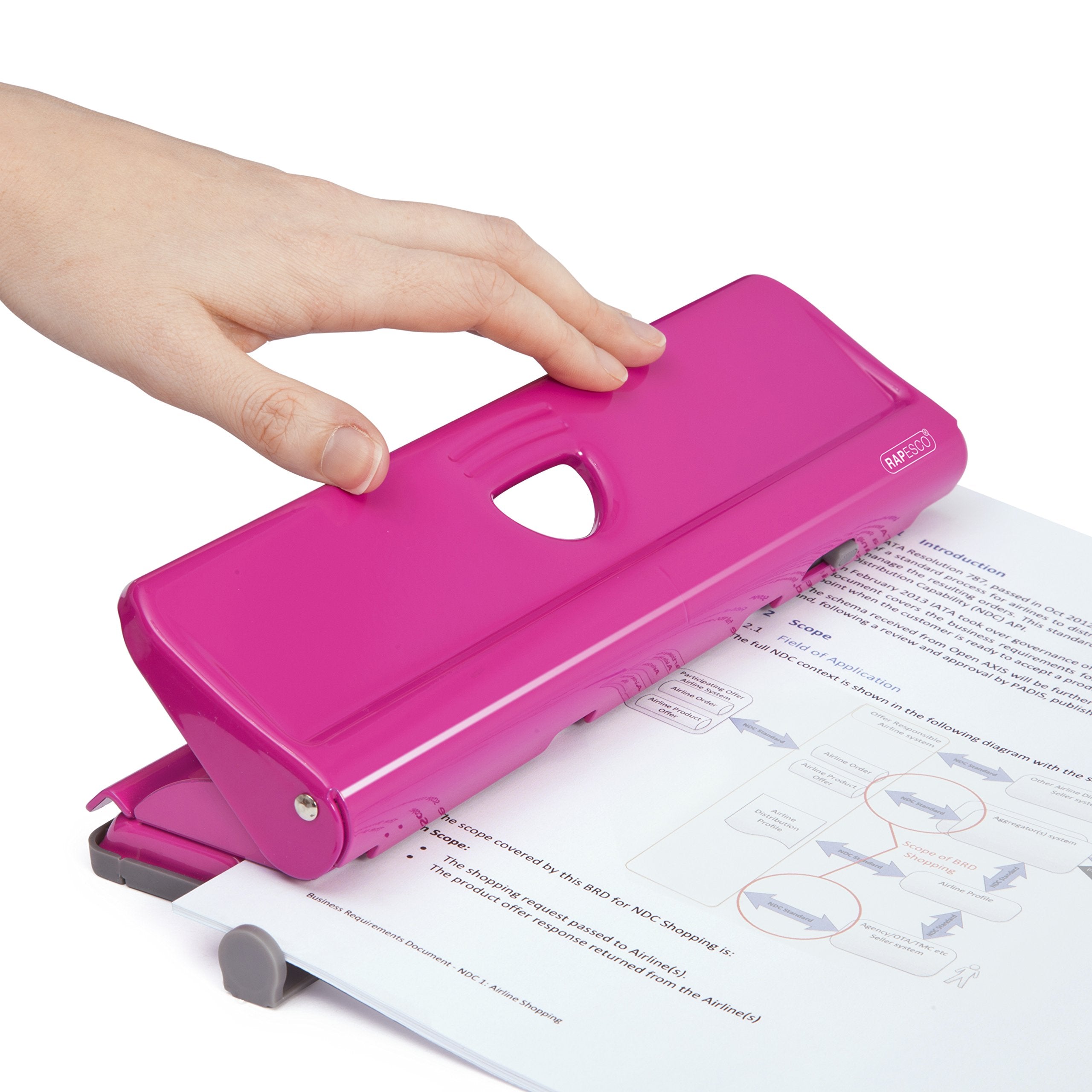 RAPESCO 720 4-Hole Punch - 22 Sheet Capacity | Metal Construction | Hot Pink 2