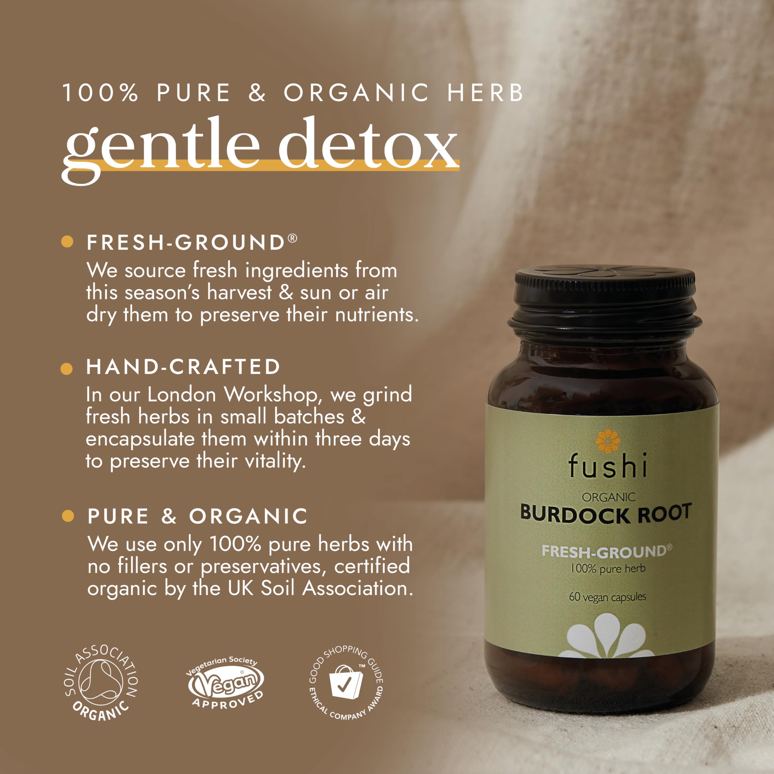 Fushi Organic Burdock Root Capsules - Fresh-Ground Whole Herb | 60 Count | Digestive Health Support 2